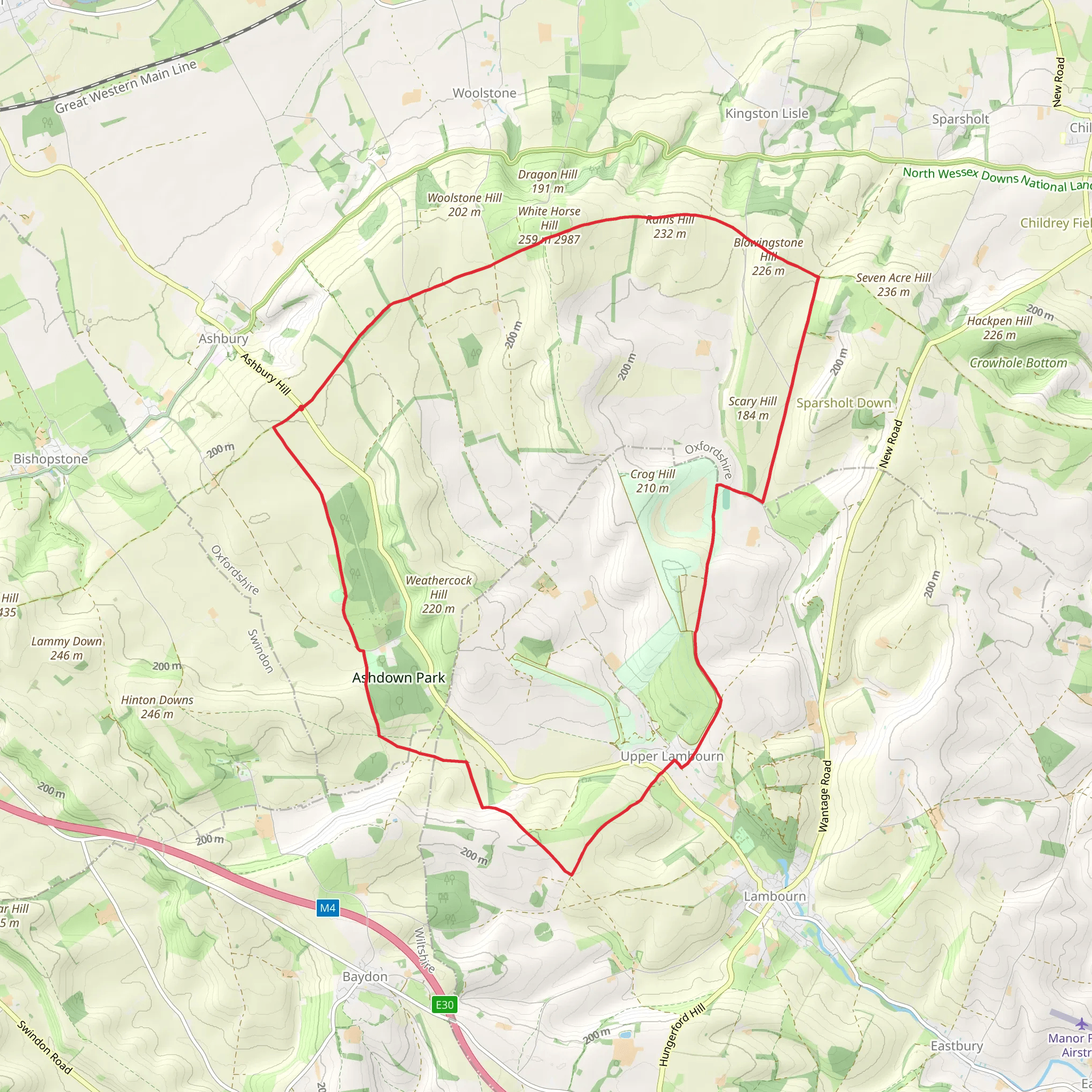 The Lambourn Downs mobile static map