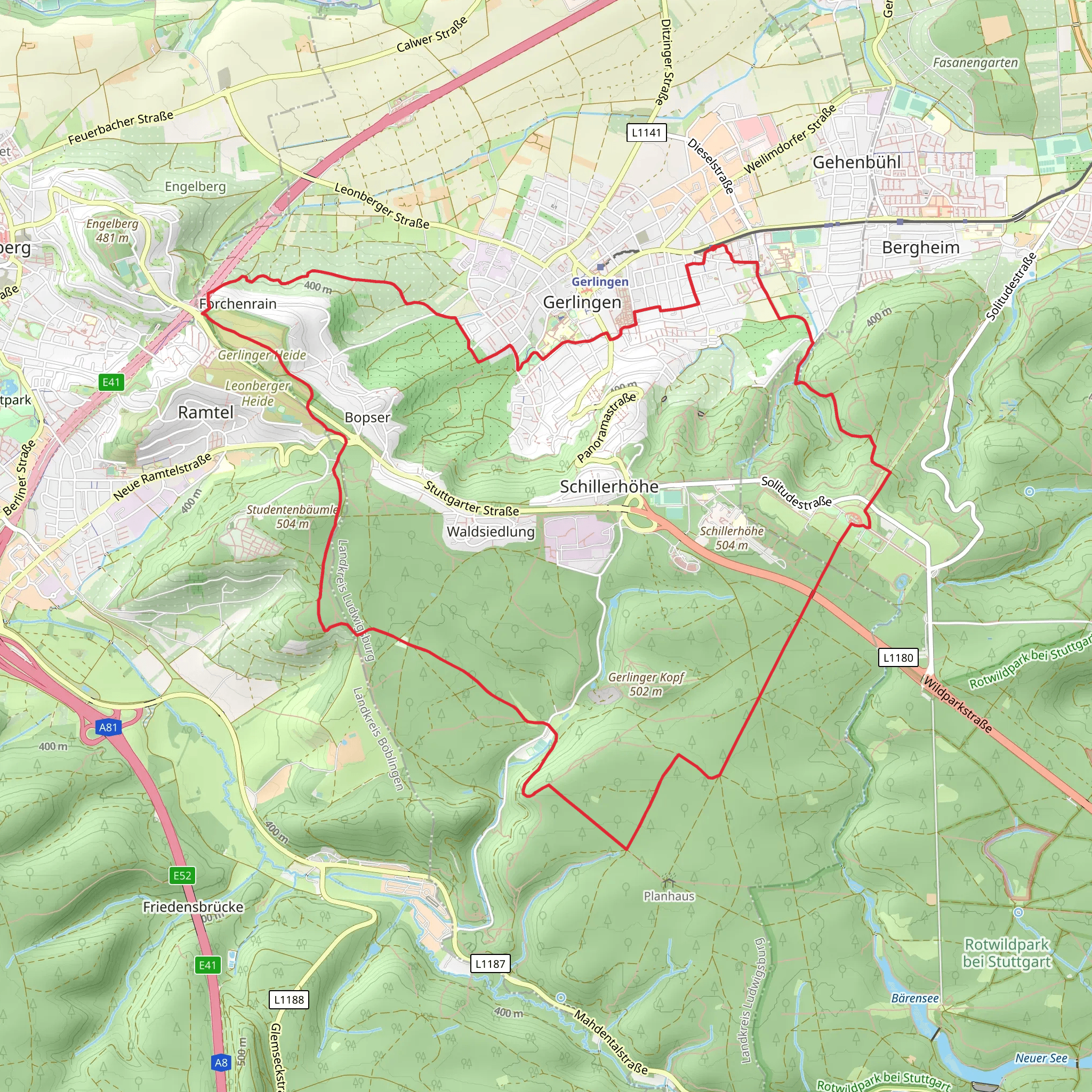 Walderlebnispfad Gerlingen and Gerlinger Heide mobile static map
