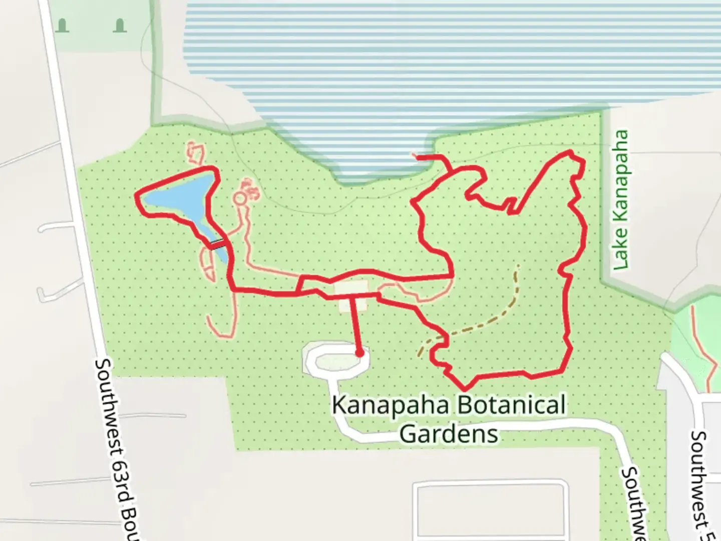 An image depicting the trail Kanapaha Botanical Gardens Loop and its surrounding area.