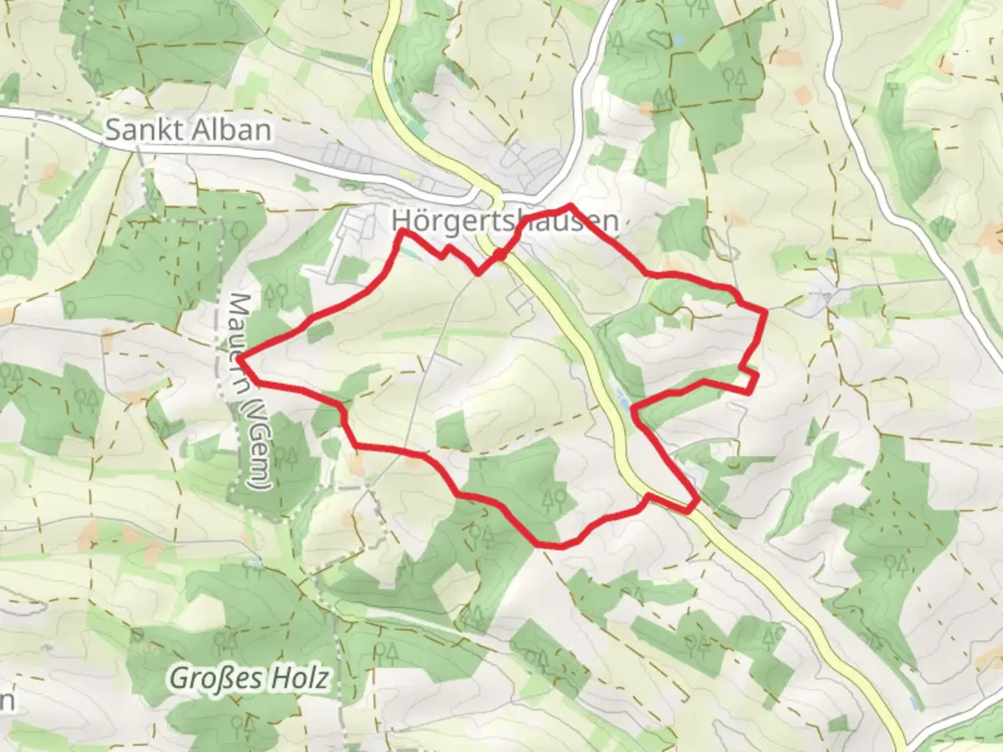 An image depicting the trail Hörgertshausen Loop and its surrounding area.