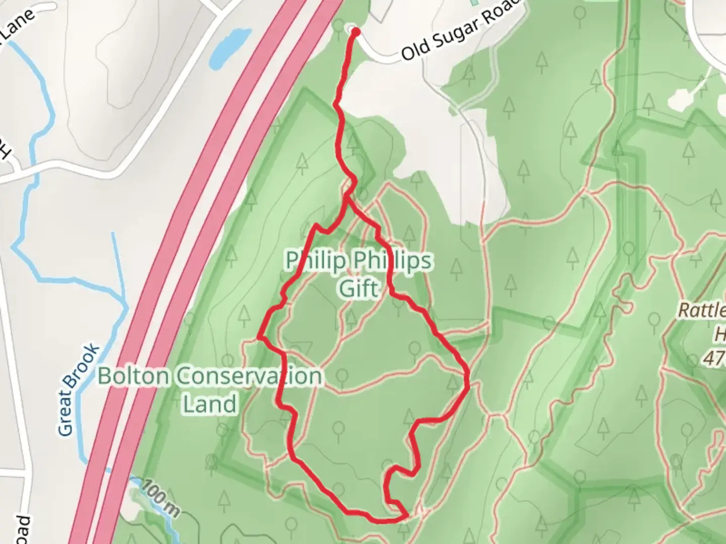 An image depicting the trail Phillips Loop Trail via Split Rock Trail and its surrounding area.