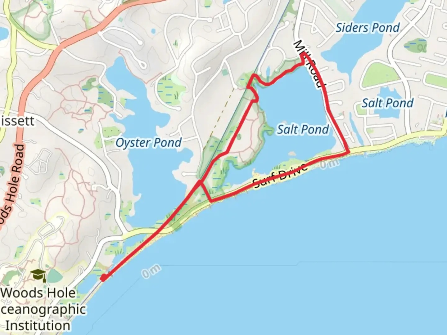 An image depicting the trail Salt Pond - The Cape Cod Way and its surrounding area.