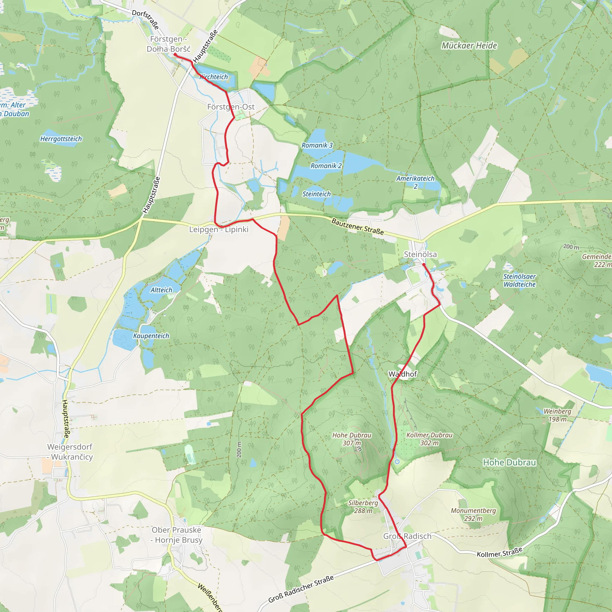 Förstgen bei Niesky to Steinoelsa via Kirchteich mobile static map