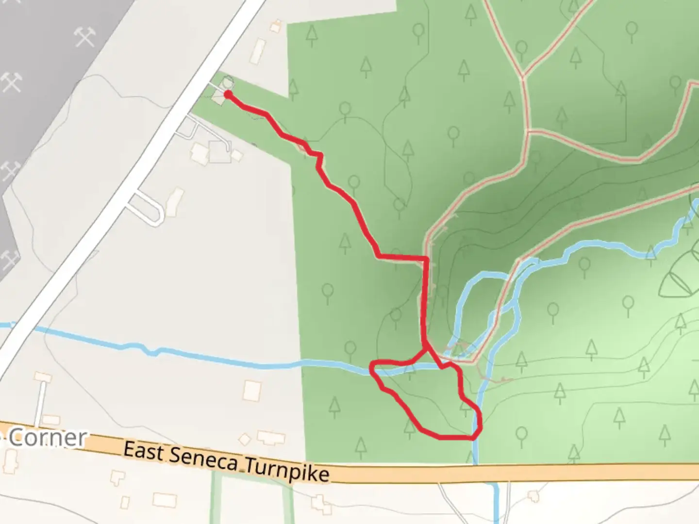 An image depicting the trail Three falls from Sweet Road and its surrounding area.