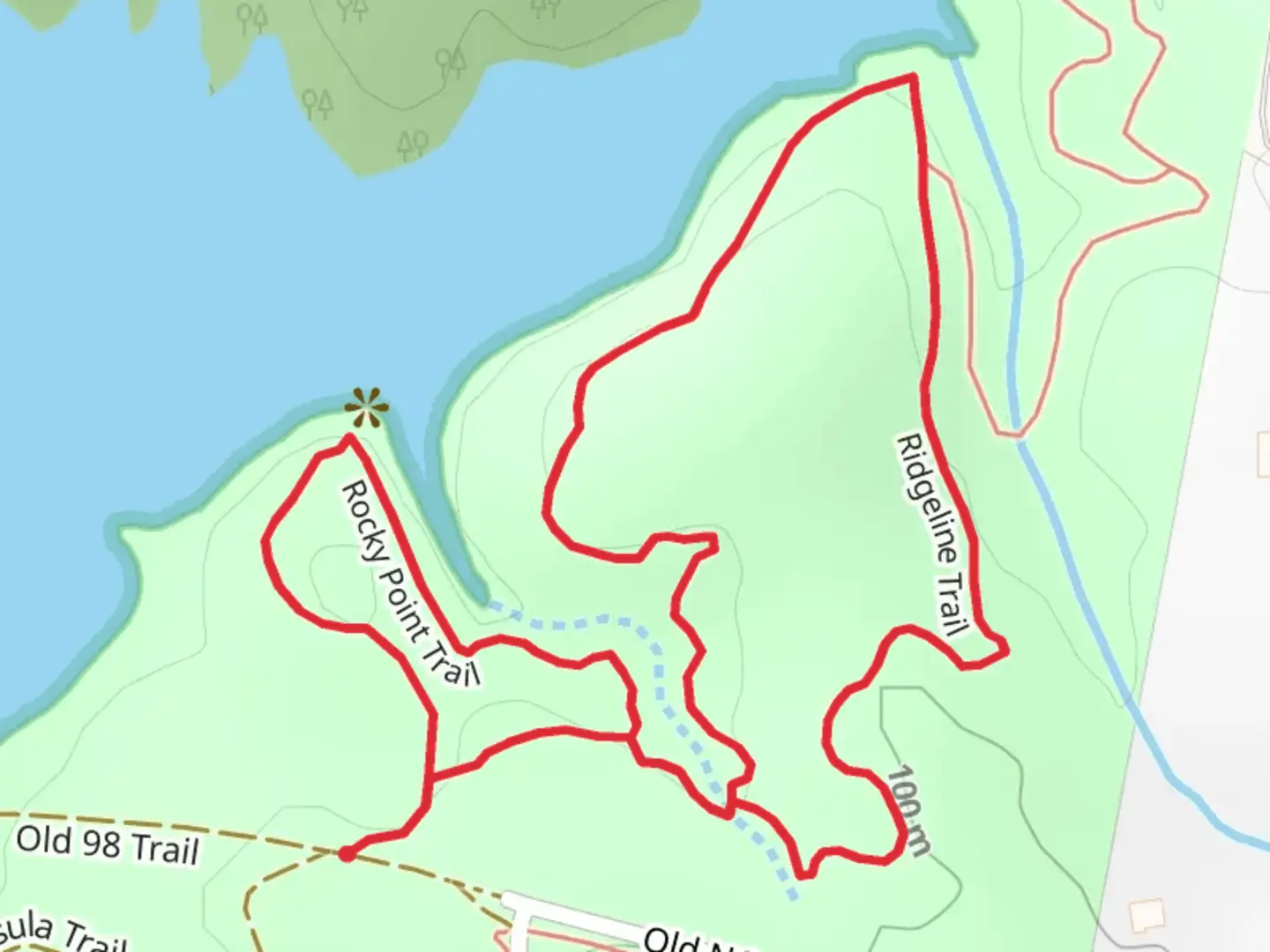 An image depicting the trail Rocky Point and Ridgeline Loop Trail and its surrounding area.