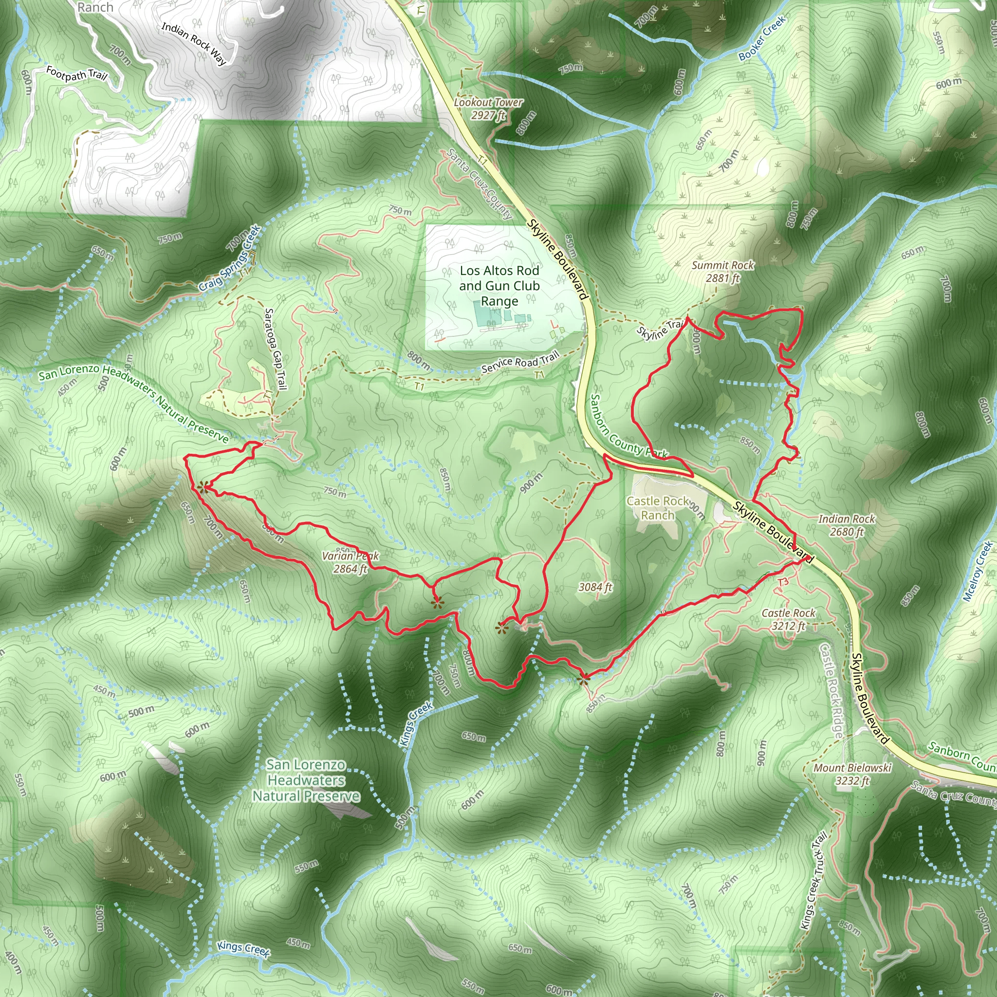 Saratoga Gap, Ridge and Roat Rock Loop Trail mobile static map