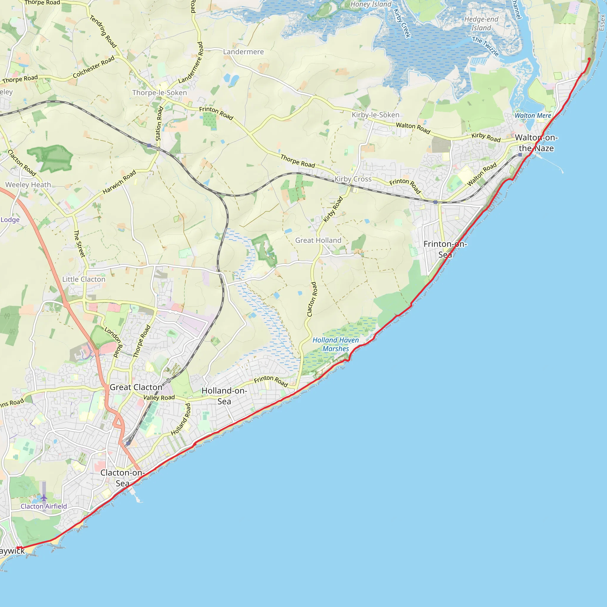 Jaywick to Naze Beach Walk mobile static map