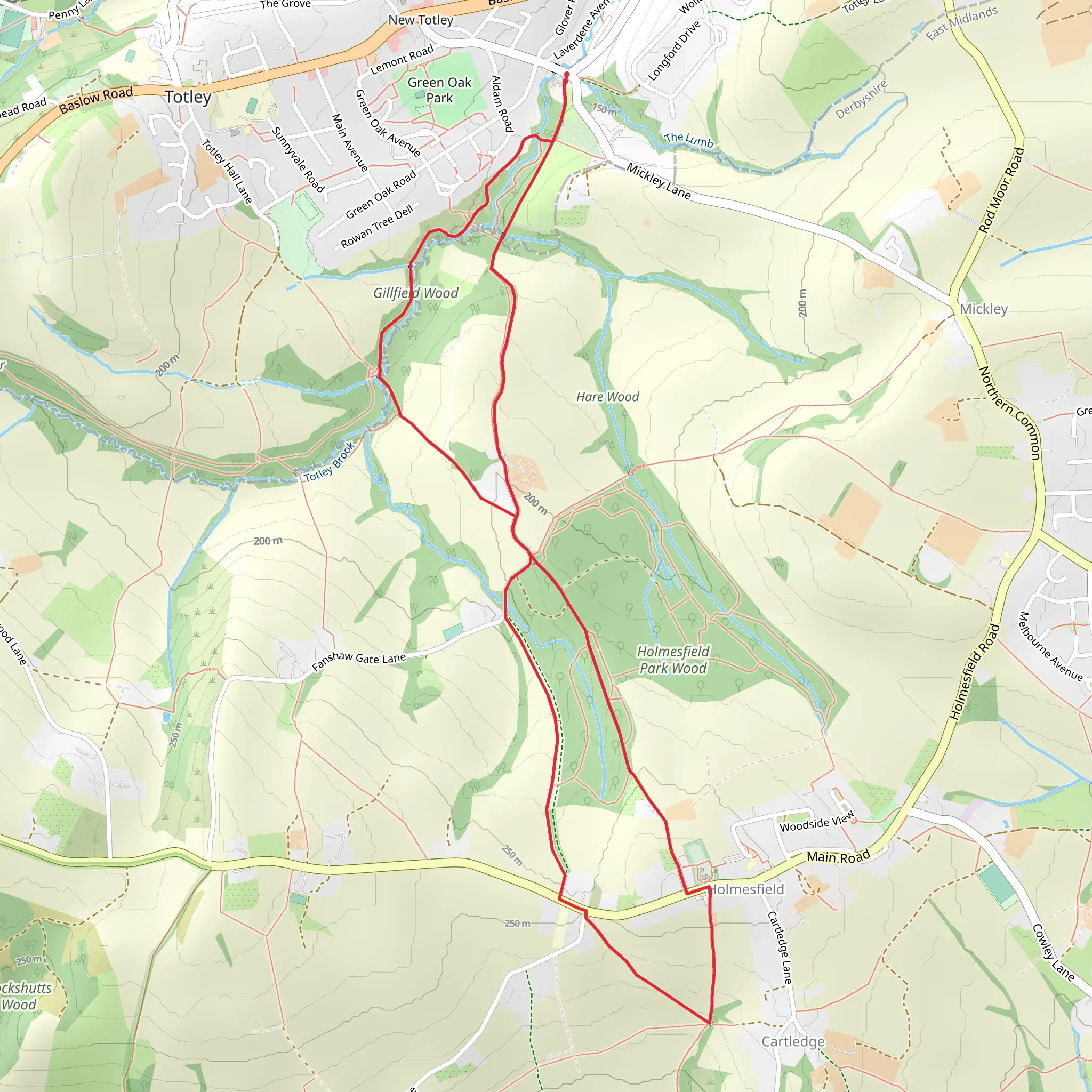 Gillfield Wood via GHB Ward Walk and Dronfield Rotary Walk mobile static map