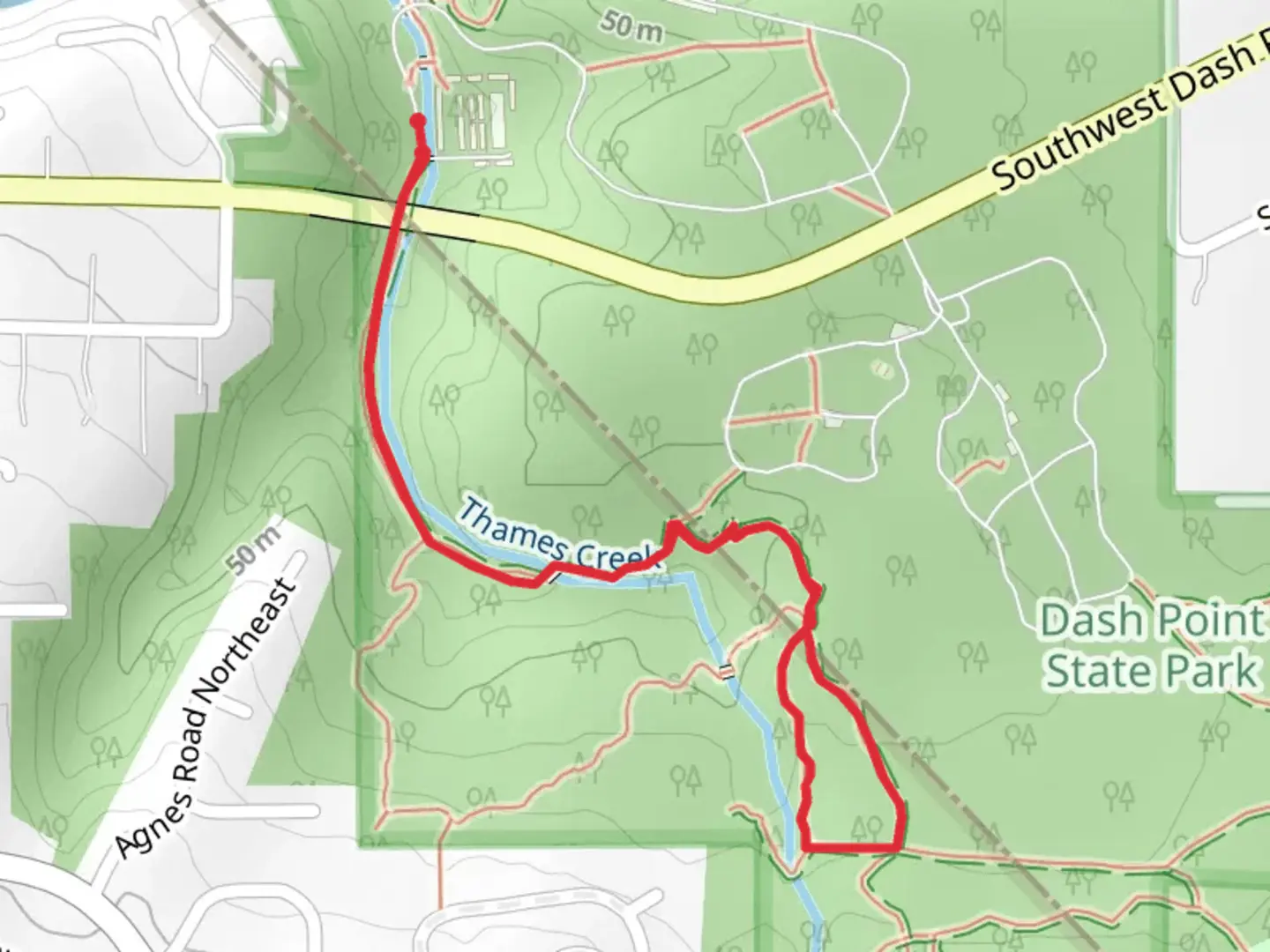 An image depicting the trail East Rim Trail and Outbound Trail and its surrounding area.