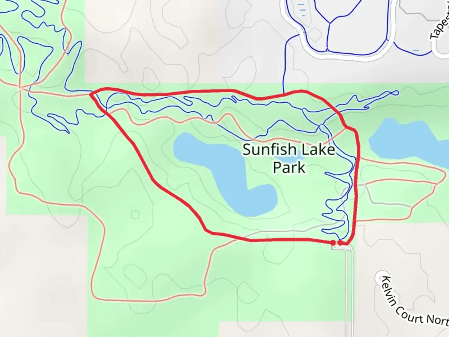 An image depicting the trail Sunfish Lake Park Loop and its surrounding area.