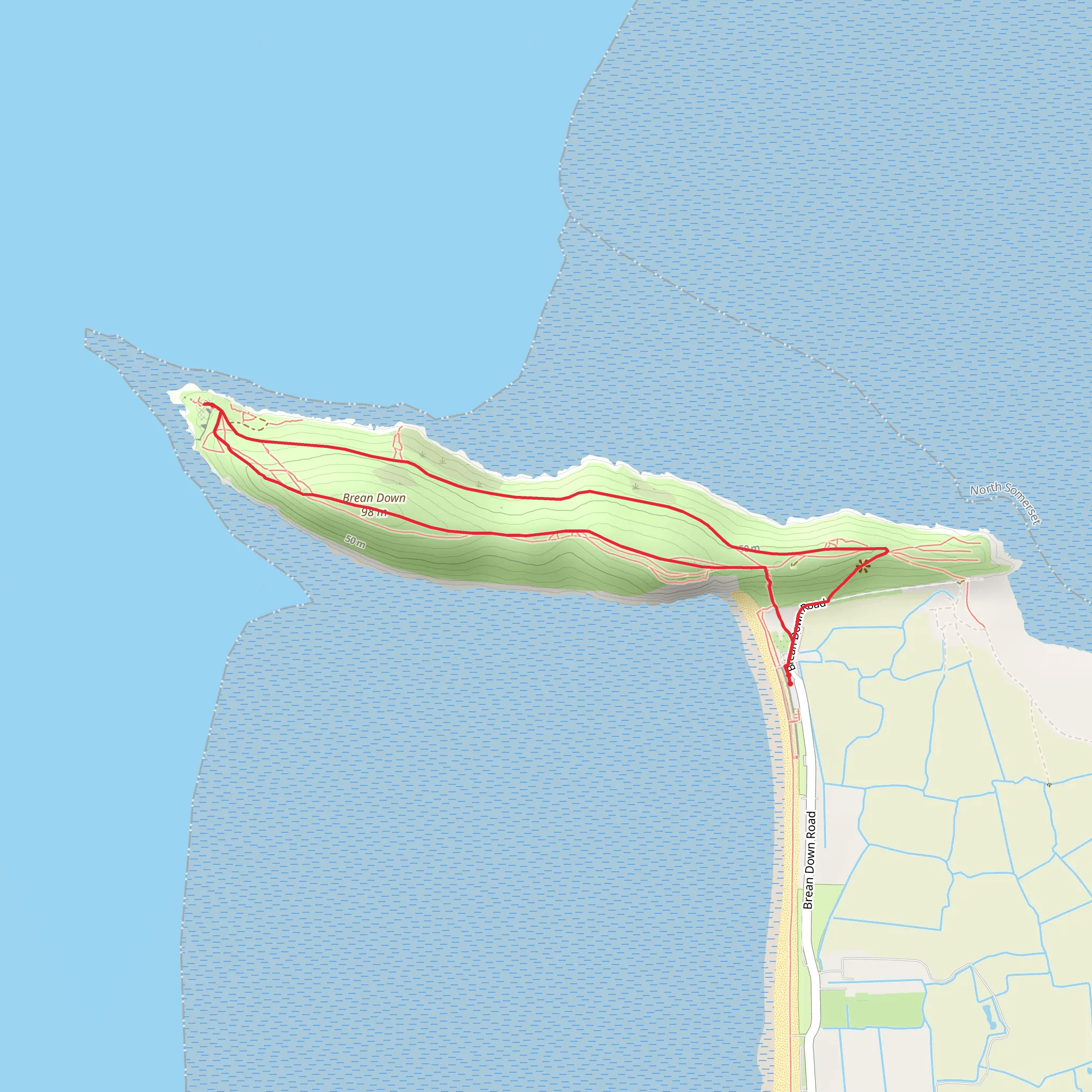 Brean Down and Old Works Loop mobile static map