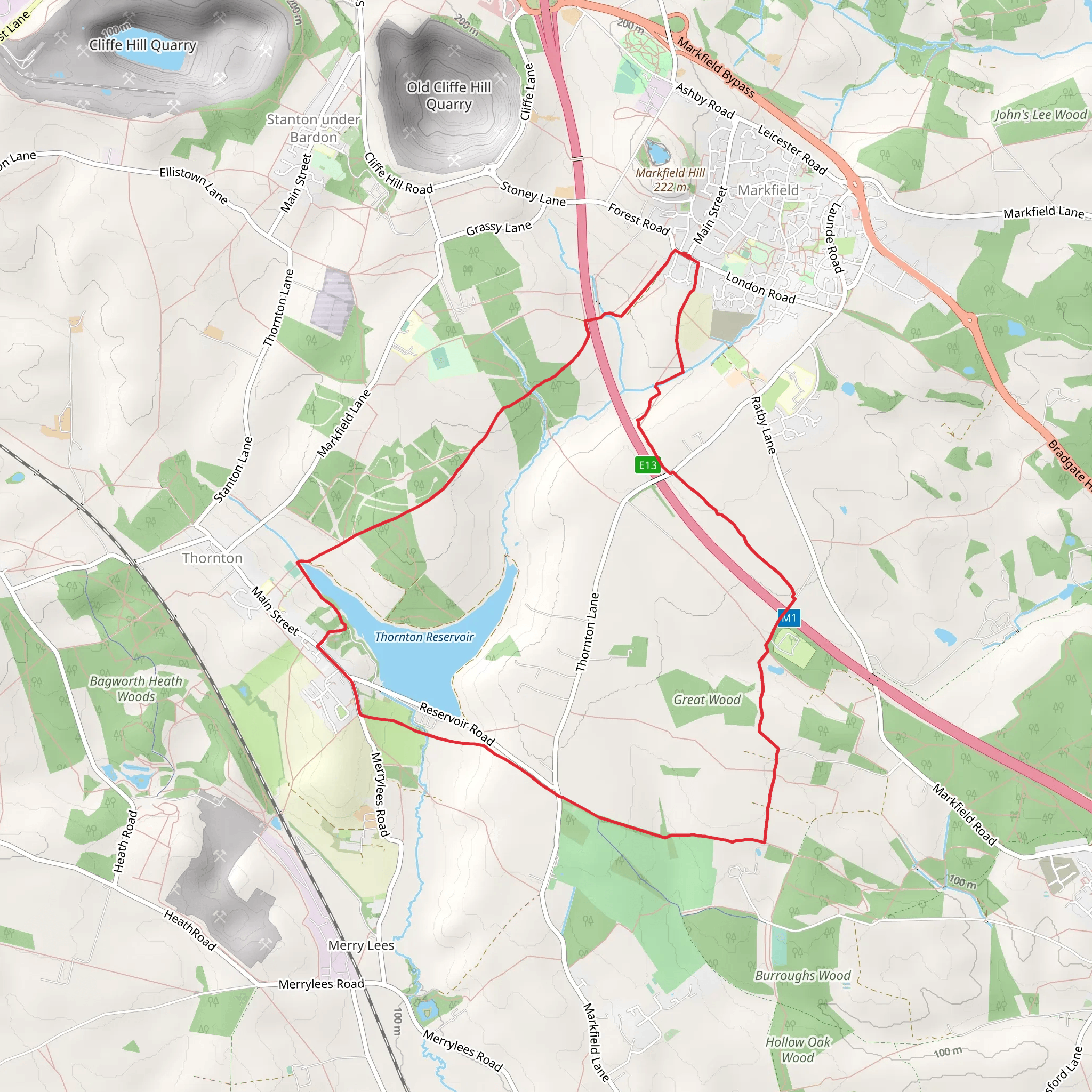 Markfiled Country Park and Thornton Reservoir Loop mobile static map