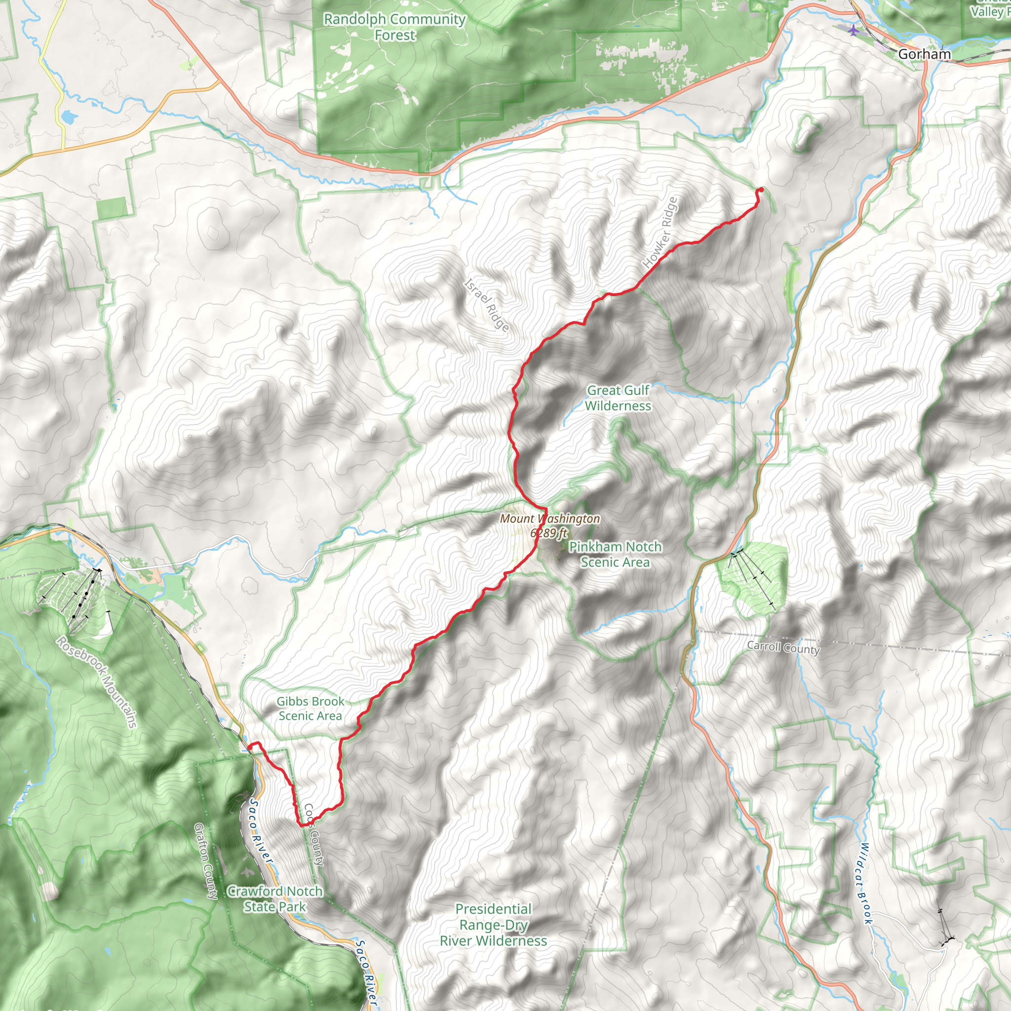 Mount Madison to Adams Five to Mount Franklin mobile static map