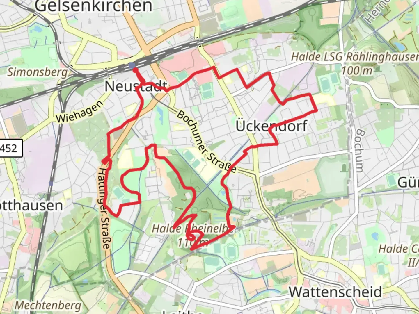 An image depicting the trail Bochumer Strasse and Hermann Kusch Weg and its surrounding area.