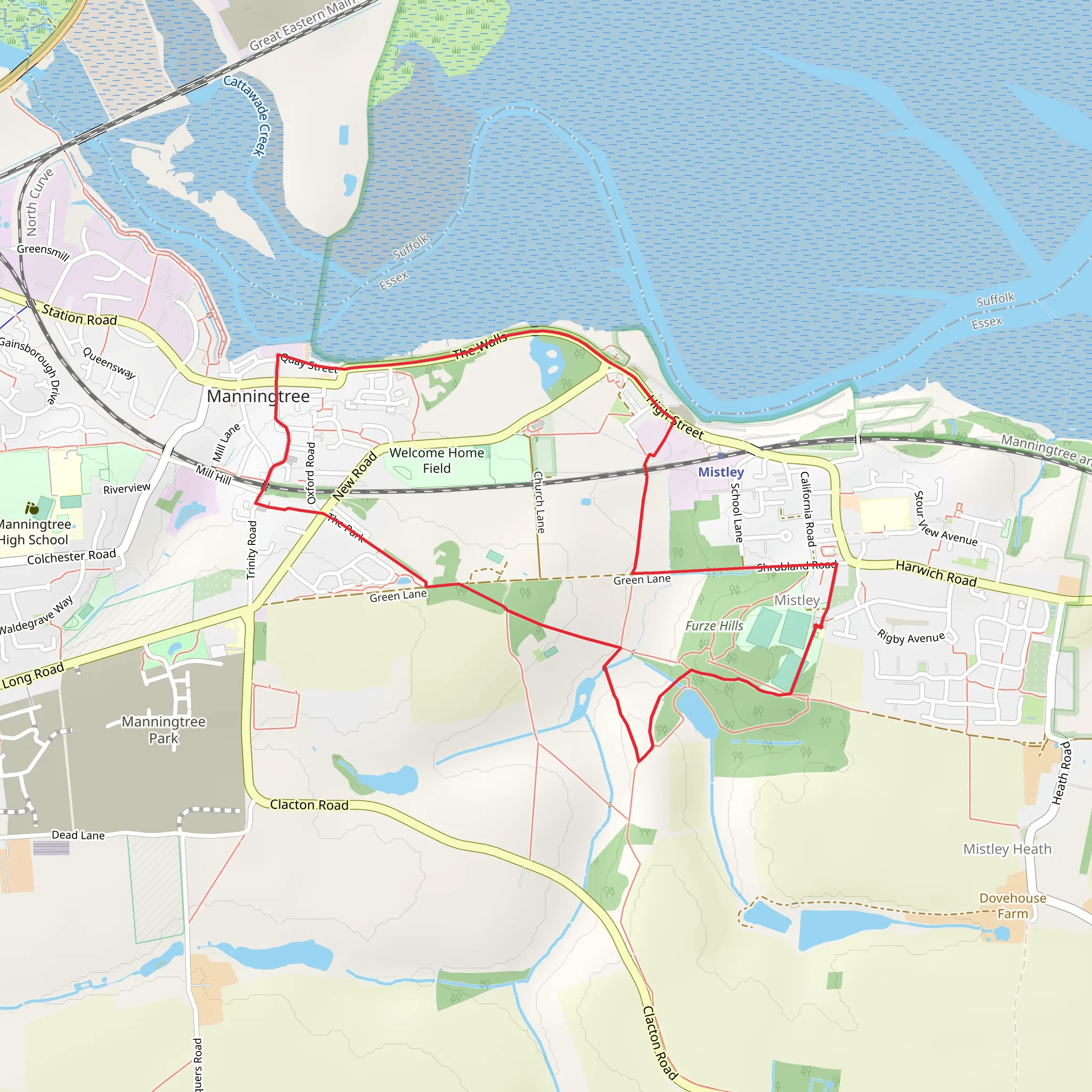 Furze Hill and Laundry Wood in Manningtree Loop mobile static map