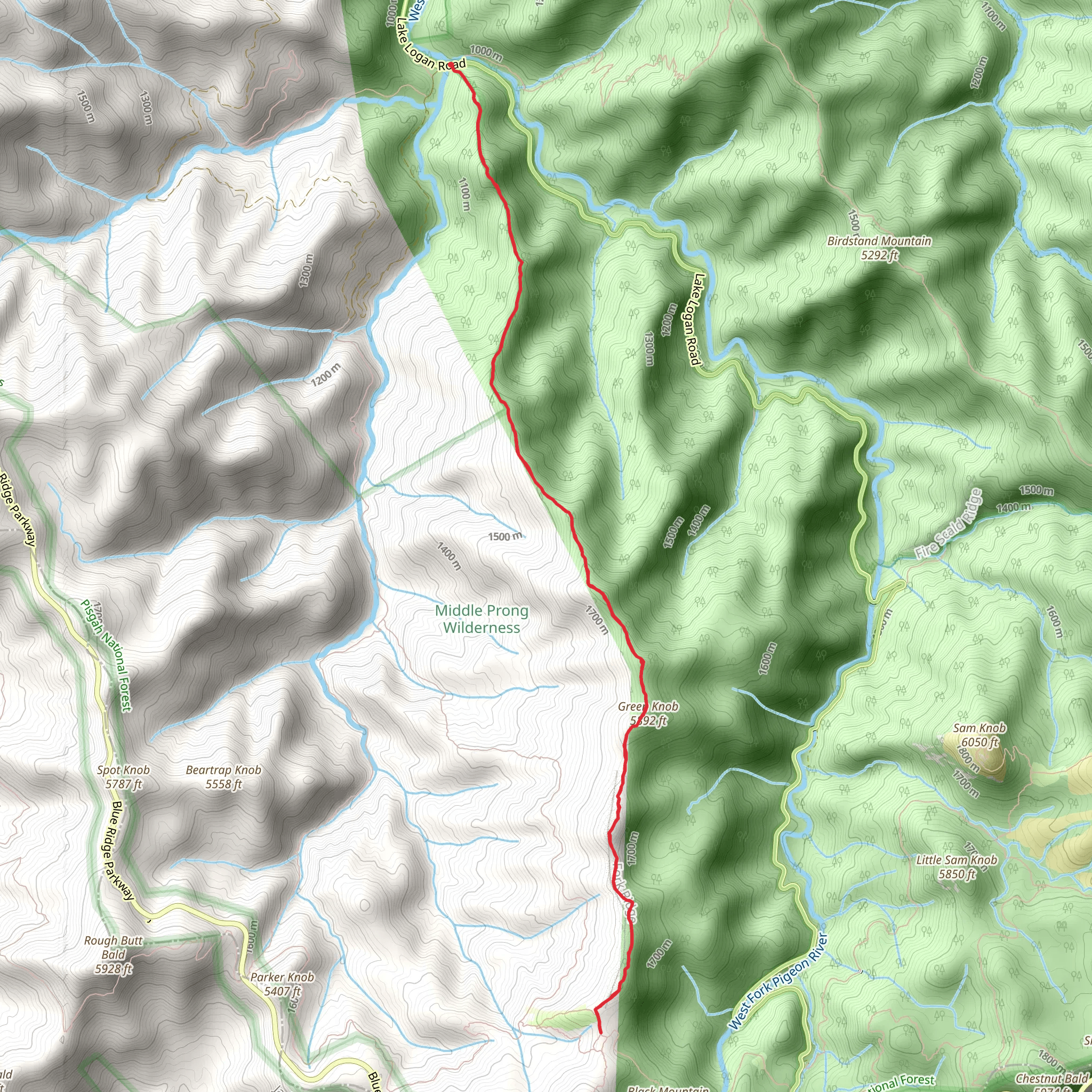 Green Knob via Green Mountain Trail - Lake Logan Road mobile static map