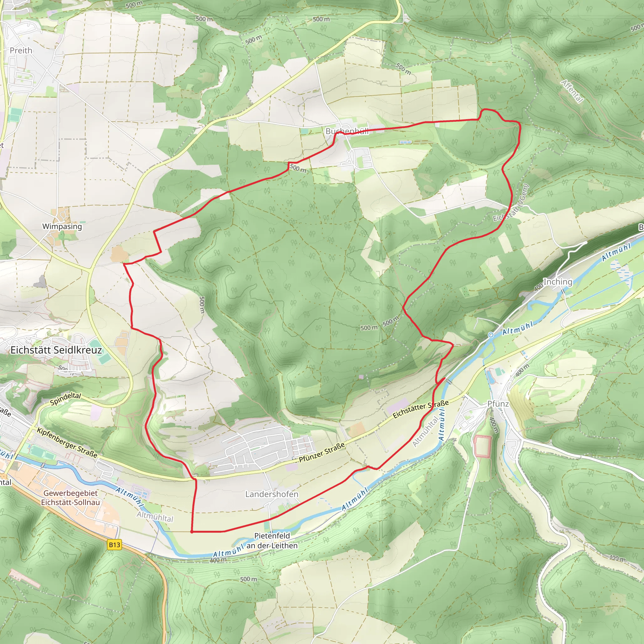 Wallfahrerweg and Feuchtgebiets Lehrpfad Pfuenz Loop mobile static map
