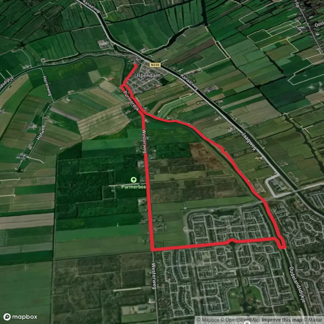 An image depicting the trail Vurige Staart Route and Wester Weg Loop and its surrounding area.