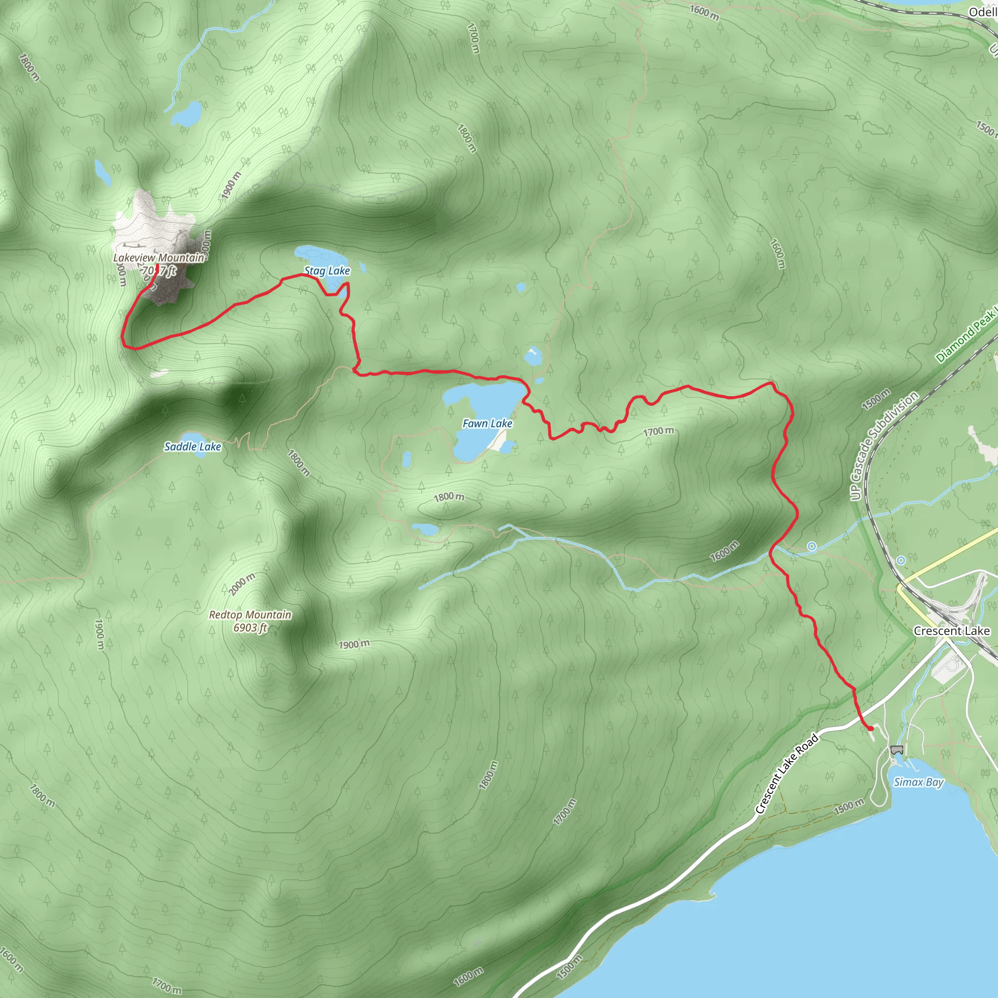 Lakeview Mountain and Stag Lake via Fawn Lake Trail mobile static map