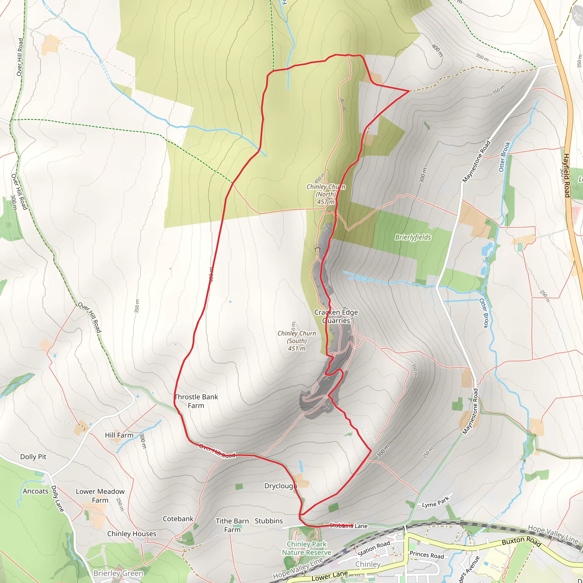 Chinley Churn and Cracken Edge Loop mobile static map