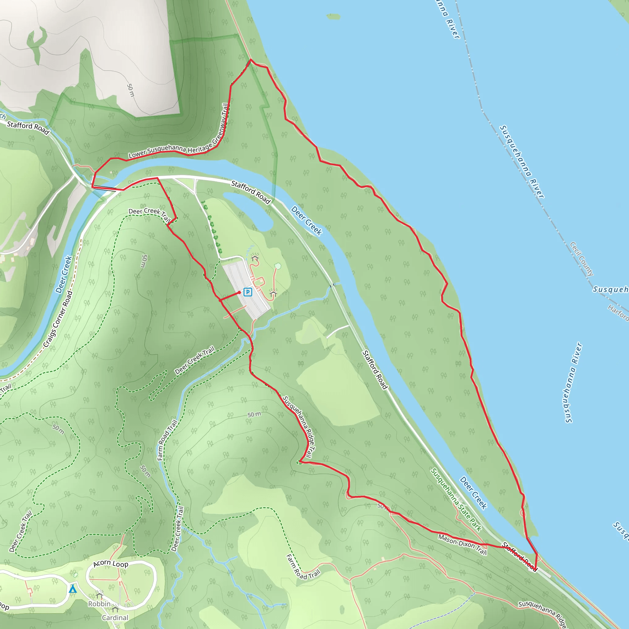 Susquehanna Ridge, Mason-Dixon and Deer Creek Loop Trail mobile static map