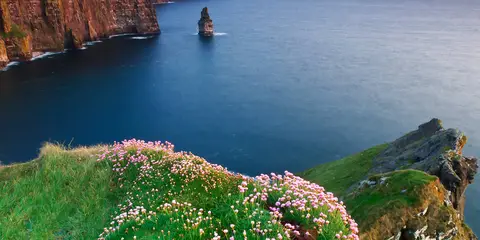 An image depicting the trail Cliffs of Moher and its surrounding area.