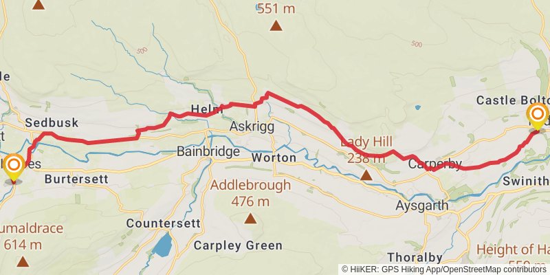 Lancaster Castle to Richmond Castle Walk stage 4 Map