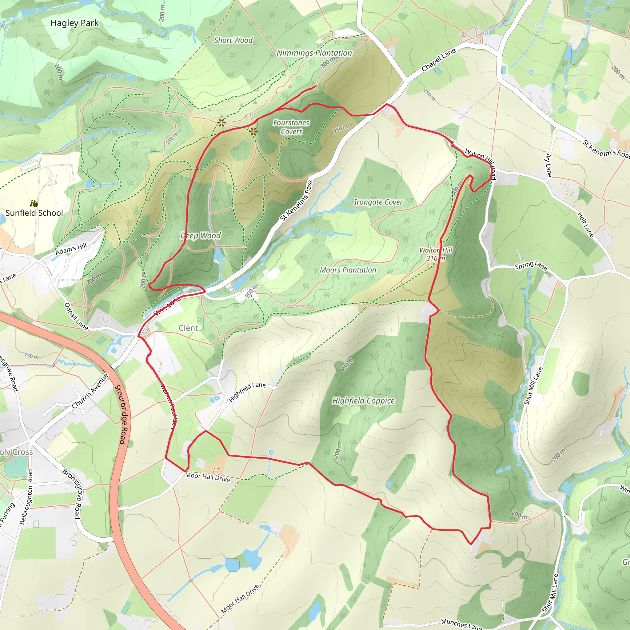 Adams Hill, Deep Wood and Clent Country Park Loop mobile static map