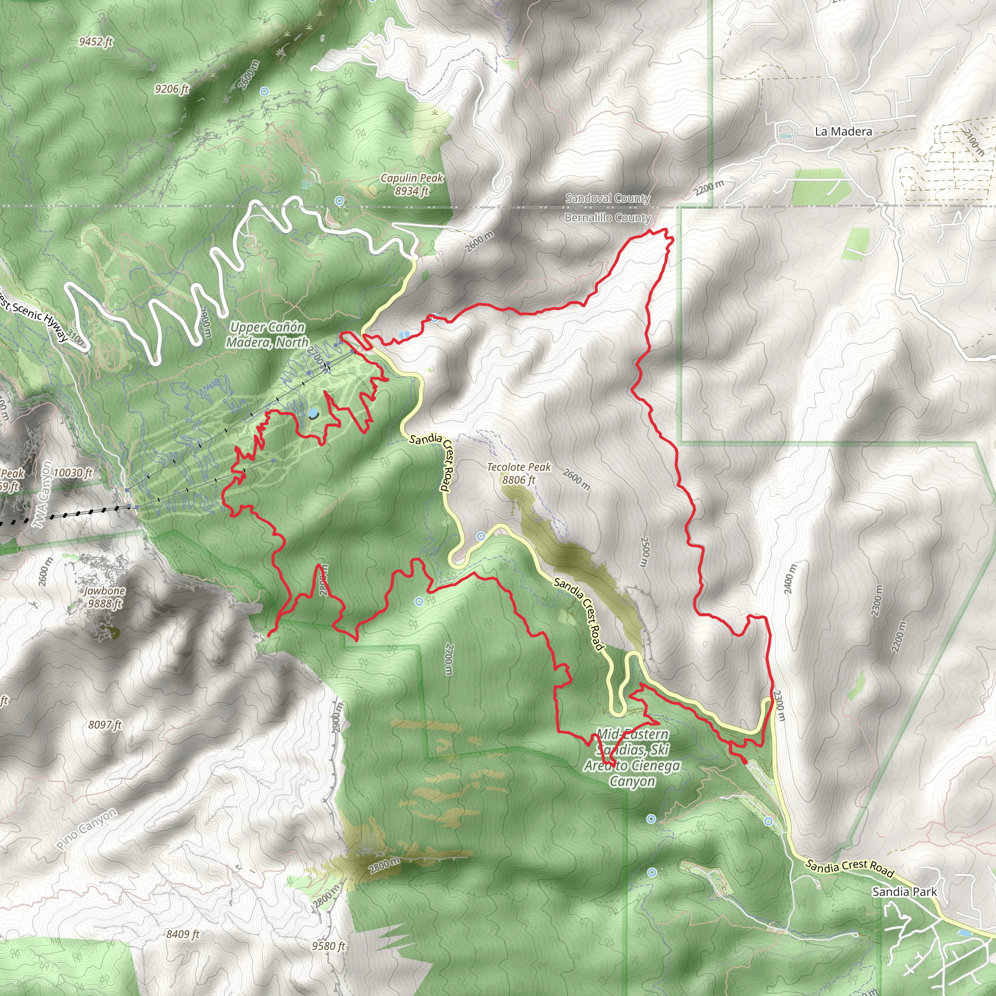 Canon Madera Route, 10 K Trail and Tree Spring Trail Loop mobile static map
