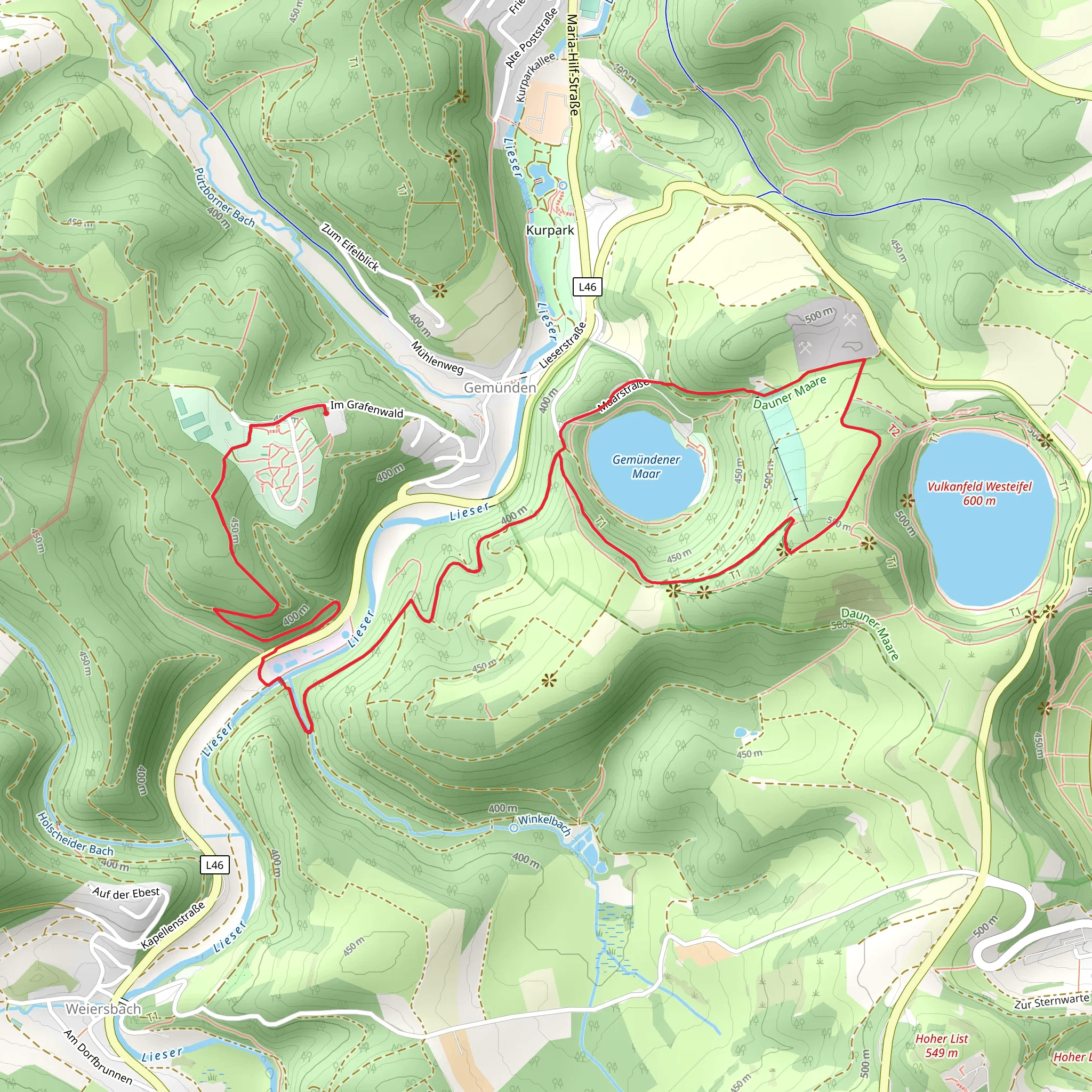 Dronketurm and Gemündener Maar Loop via Lieserpfad mobile static map