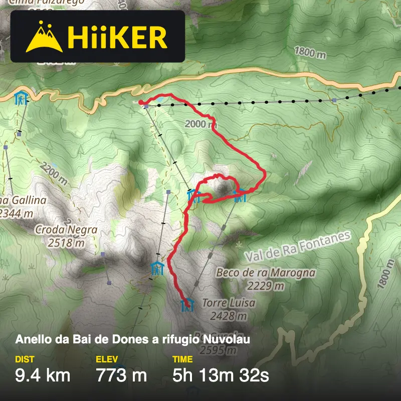 A map preview of the recording Anello da Bai de Dones a rifugio Nuvolau .