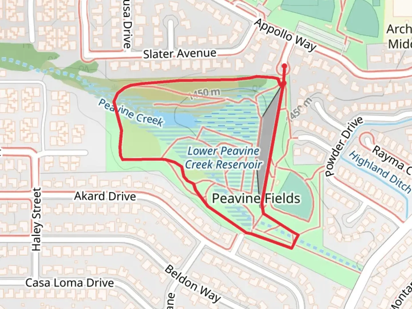 An image depicting the trail Lower Peavine Creek Reservoir Loop and its surrounding area.