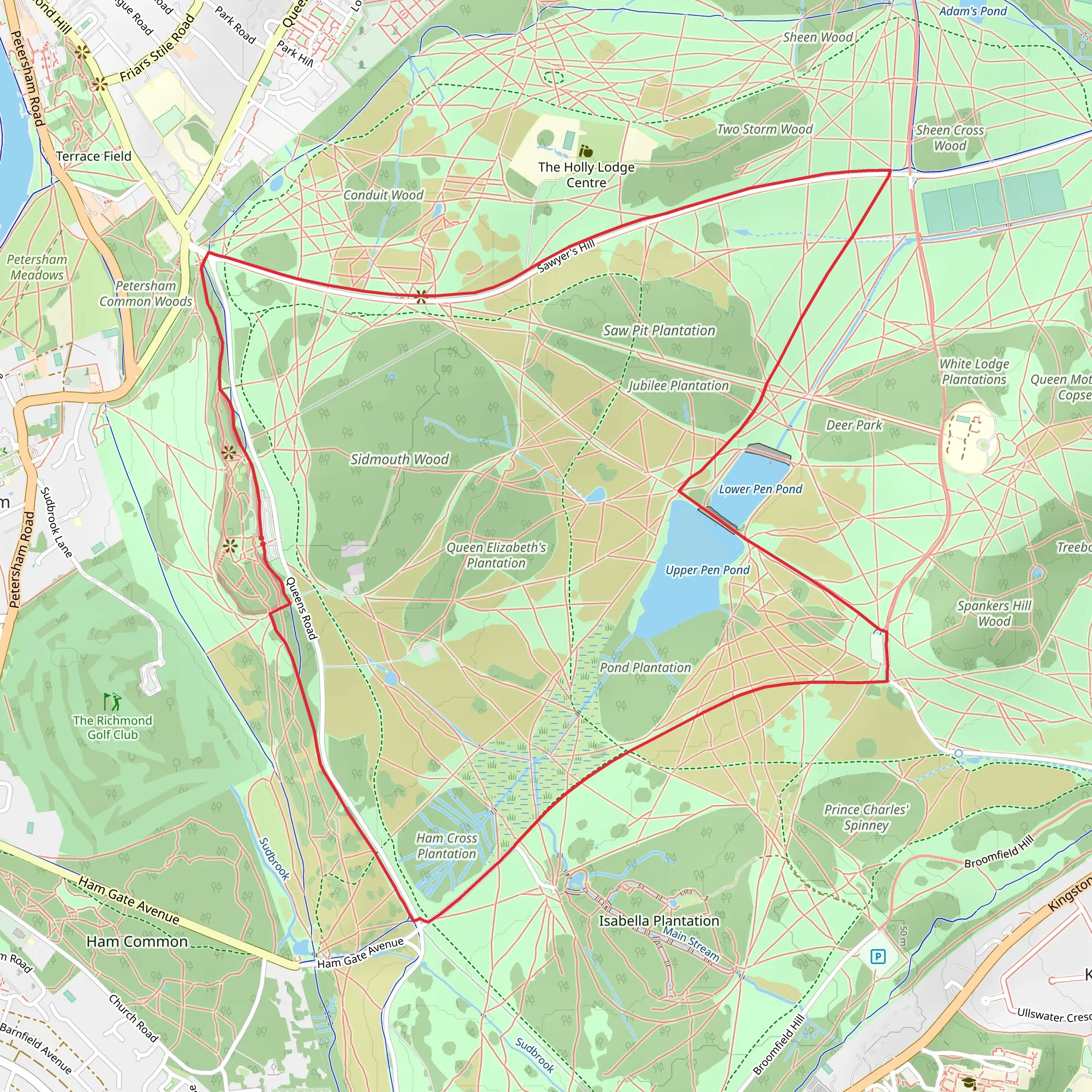 King Henry Mound and Richmond Park Loop mobile static map