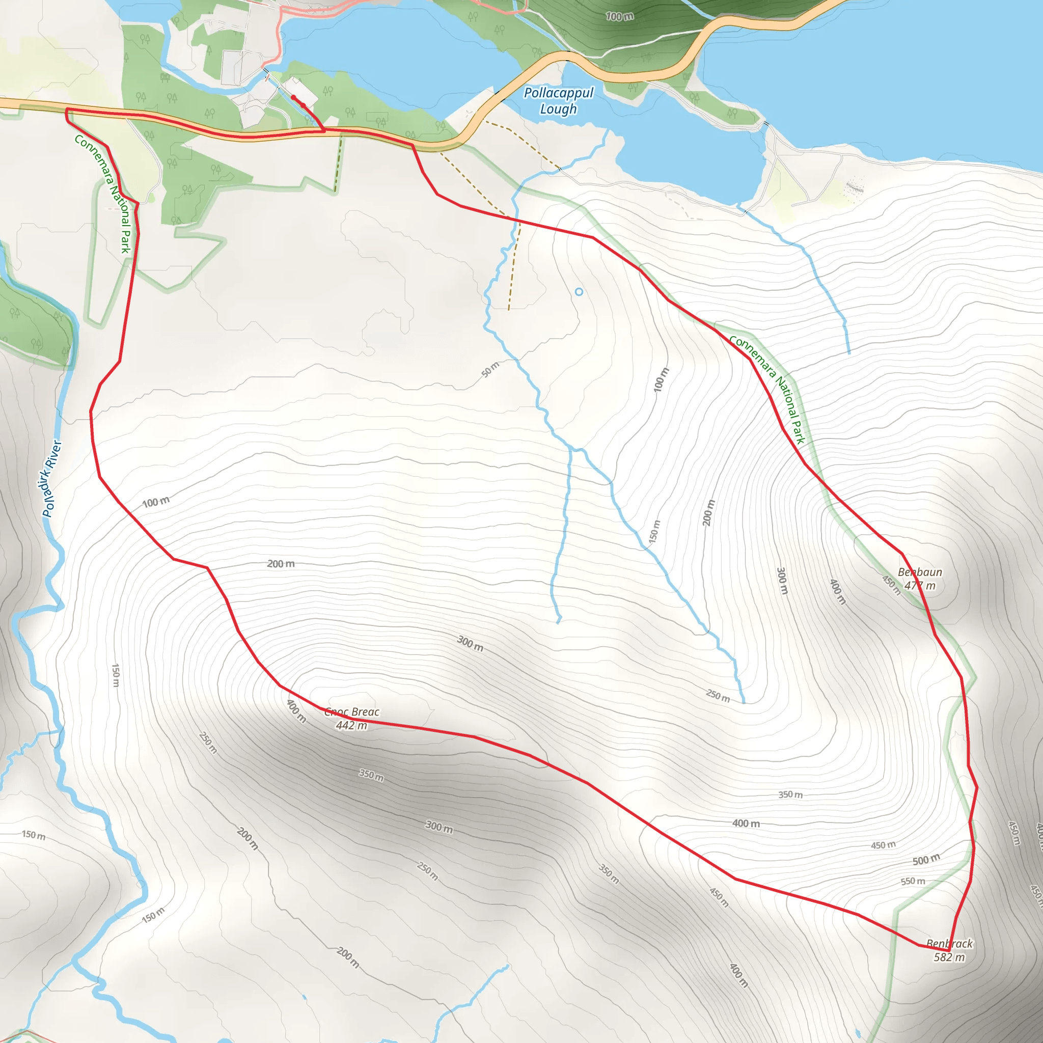 Benbaun and Benbrack Loop from Kylemore Lough mobile static map