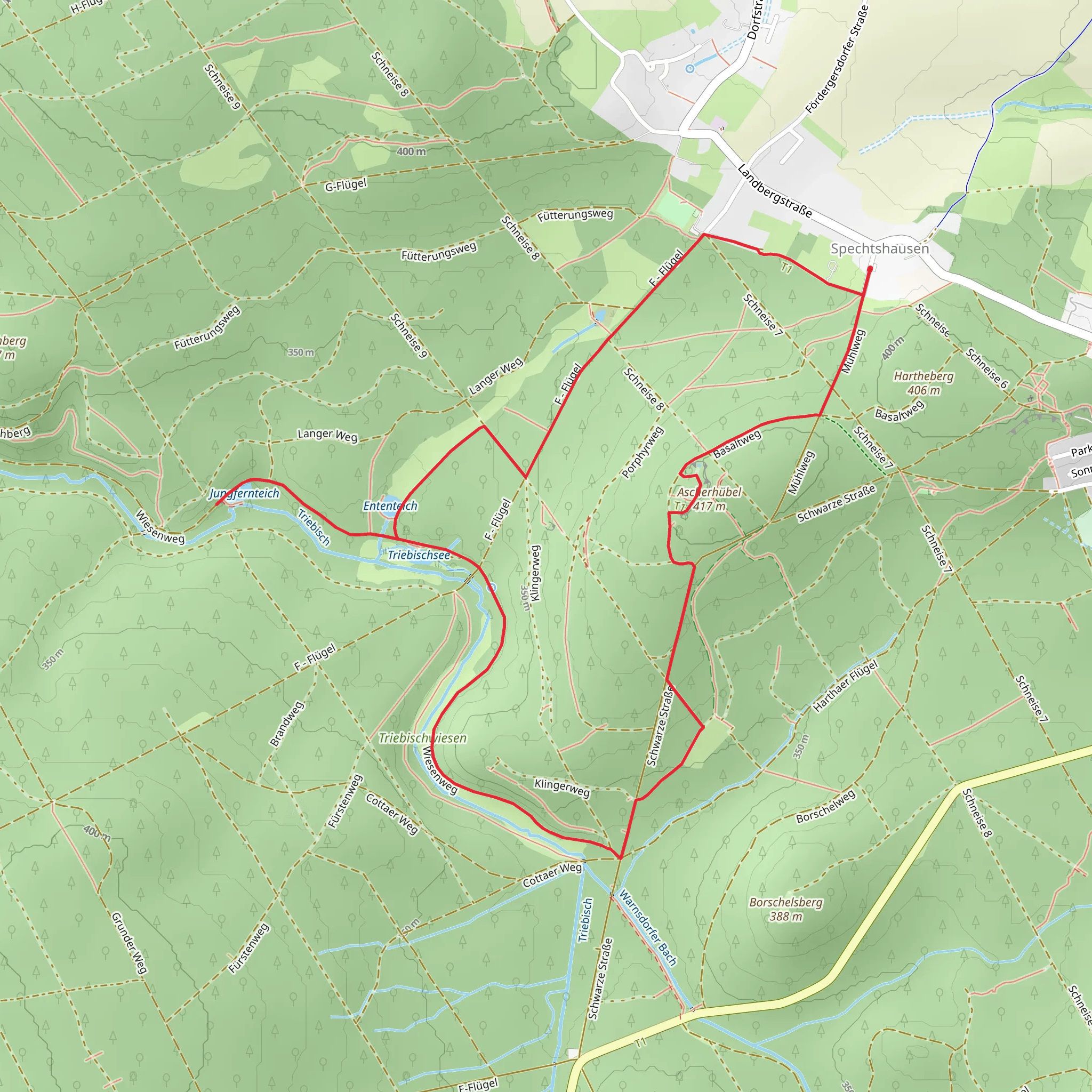Jungfernteich via Mühlweg and Wiesenweg mobile static map