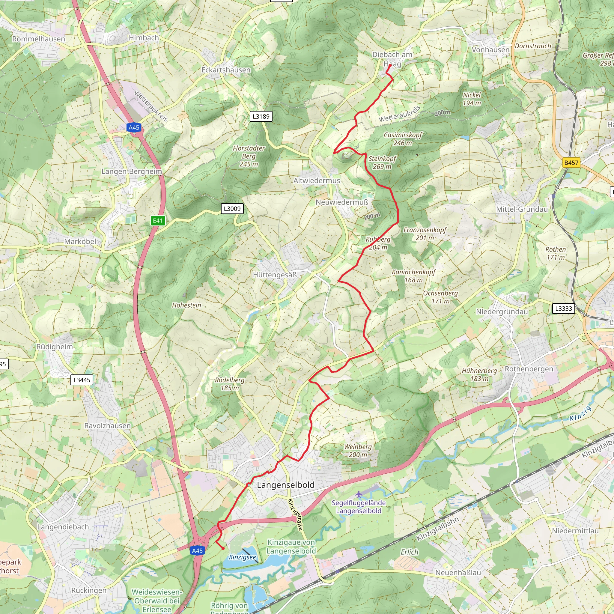 Langenselbold to Diebach am Haag Walk mobile static map