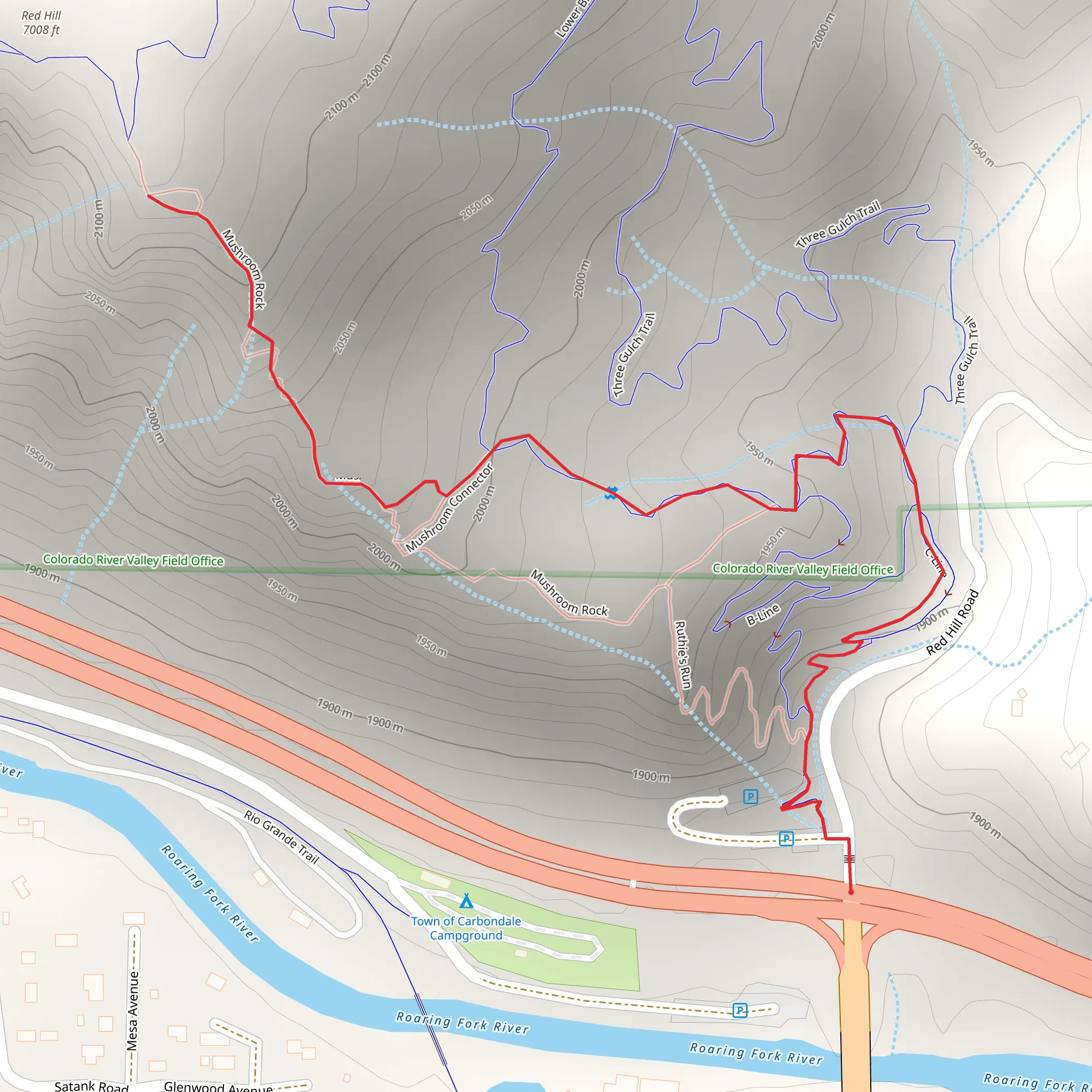 Mushroom Rock and Lower Three Gulch mobile static map