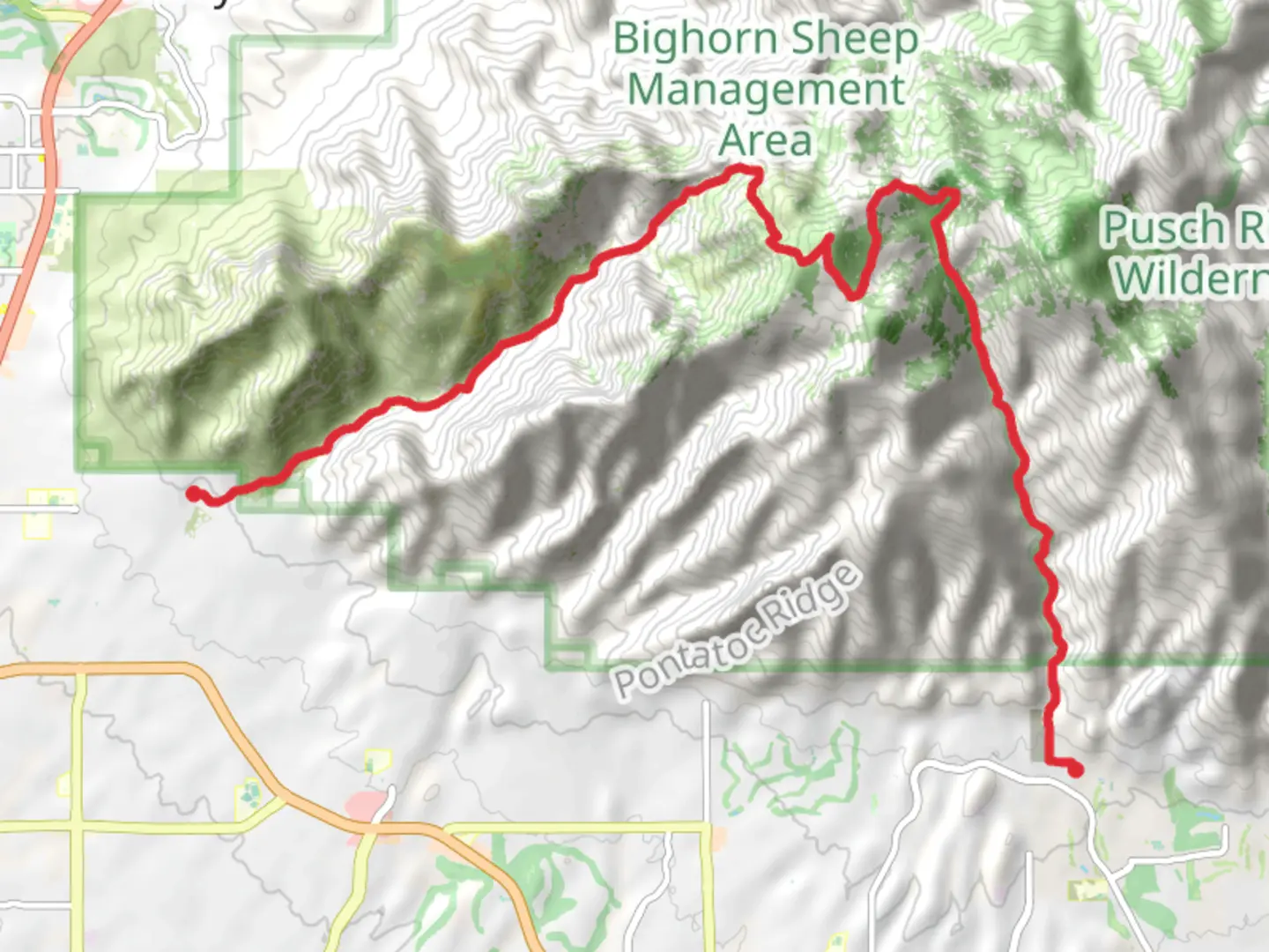 An image depicting the trail Mount Kimball via Pima Canyon Trail and Ventana Trail and its surrounding area.