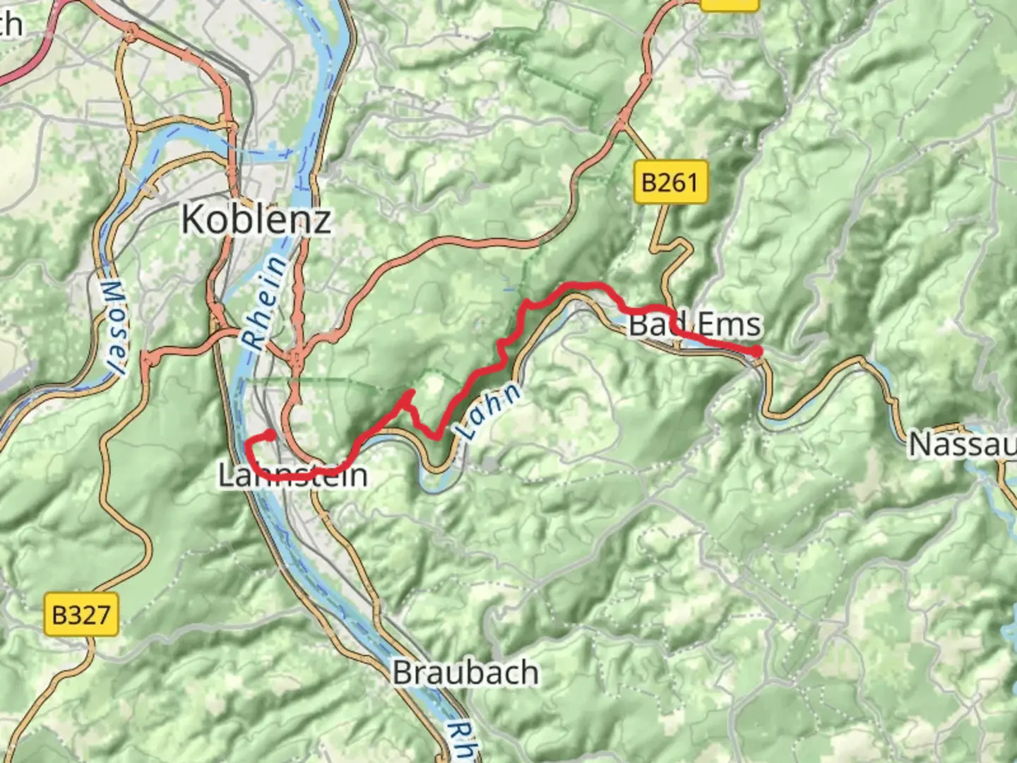 An image depicting the trail Bad Ems to Niederlahnstein Walk via Lahn and its surrounding area.