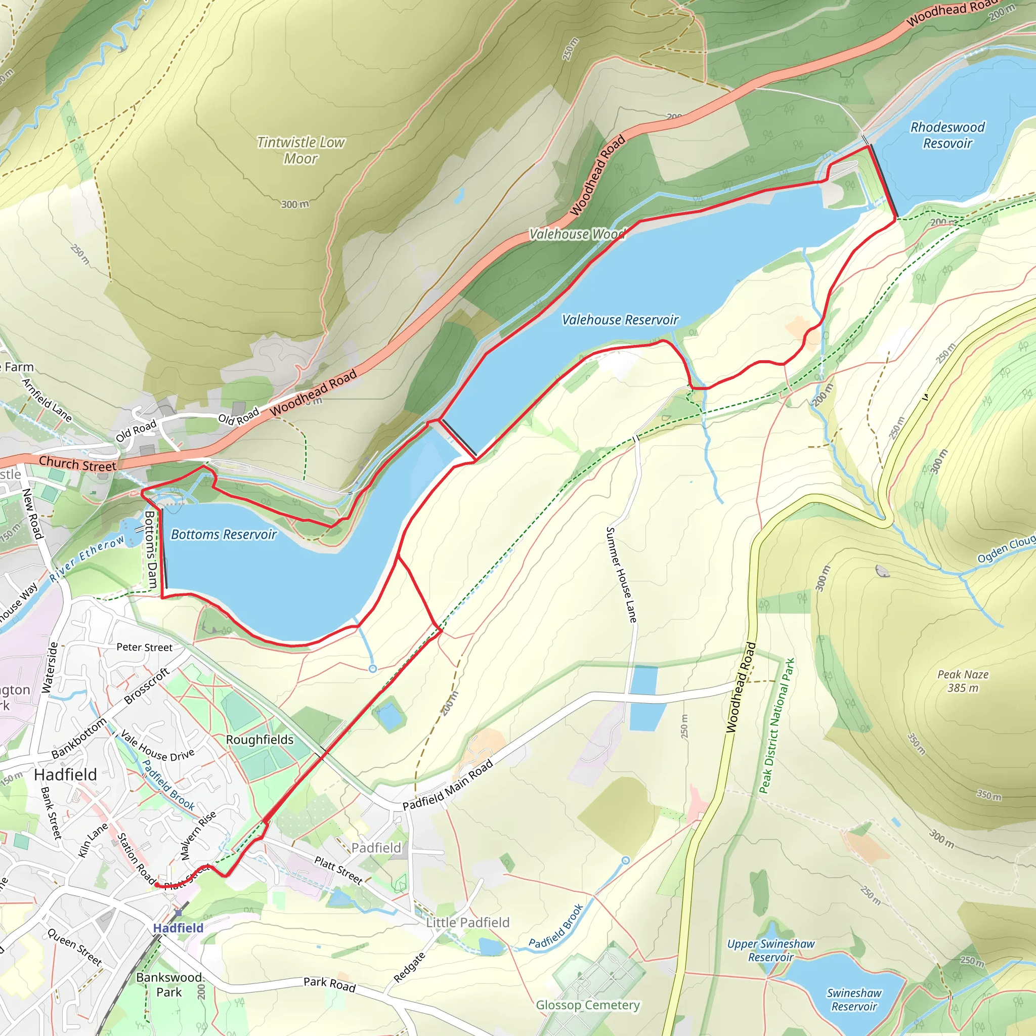 Bottoms and Valehouse Reservoir Loop - Hadfield mobile static map