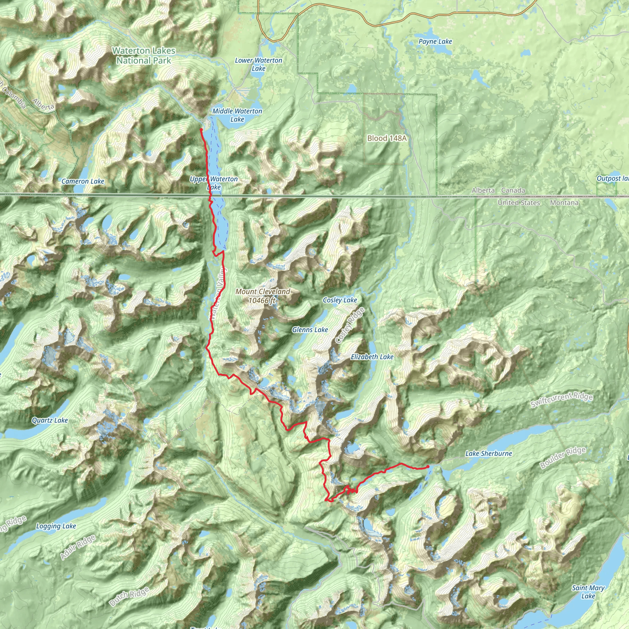 Many Glacier to Goat Haunt Trail via CDT mobile static map
