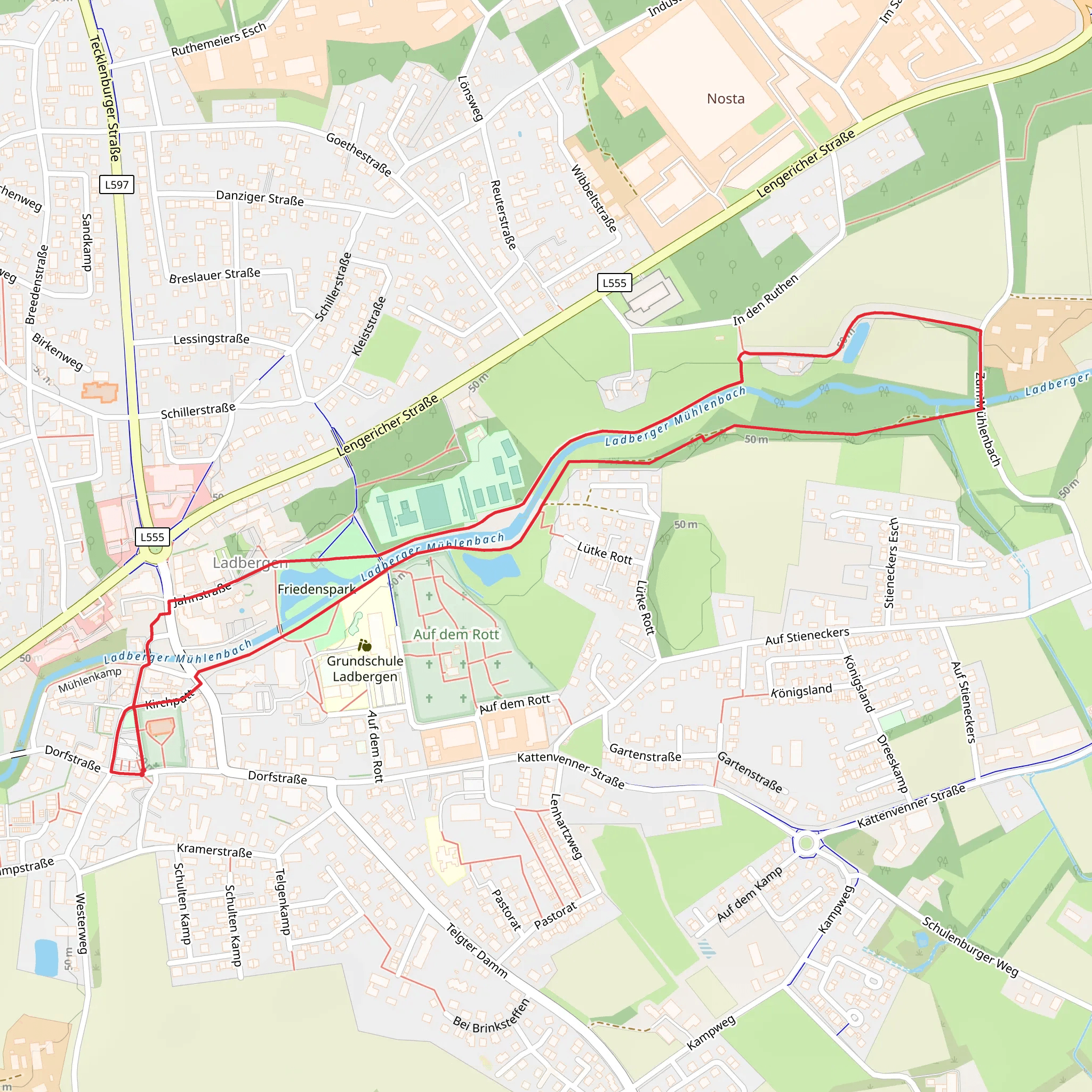Friedenspark and Ladberger Muehlenbach via Rheine Warendorf mobile static map