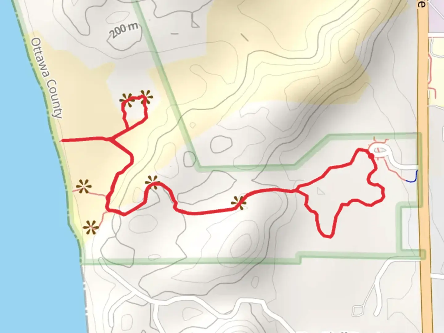 An image depicting the trail Rosy Mound Natural Area and its surrounding area.