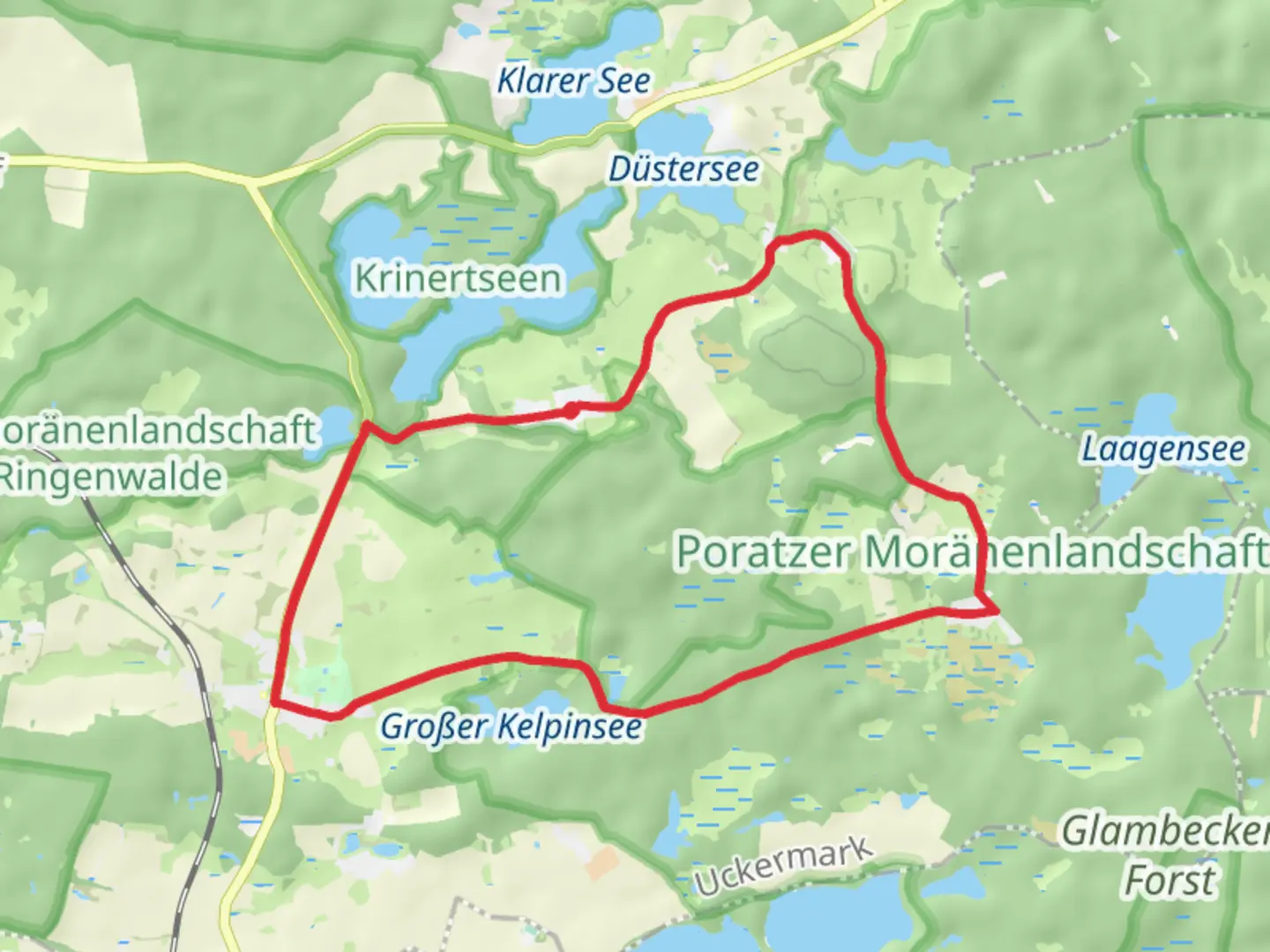 An image depicting the trail Hohenwalde and Poratzer Moranenlandschaft Loop and its surrounding area.