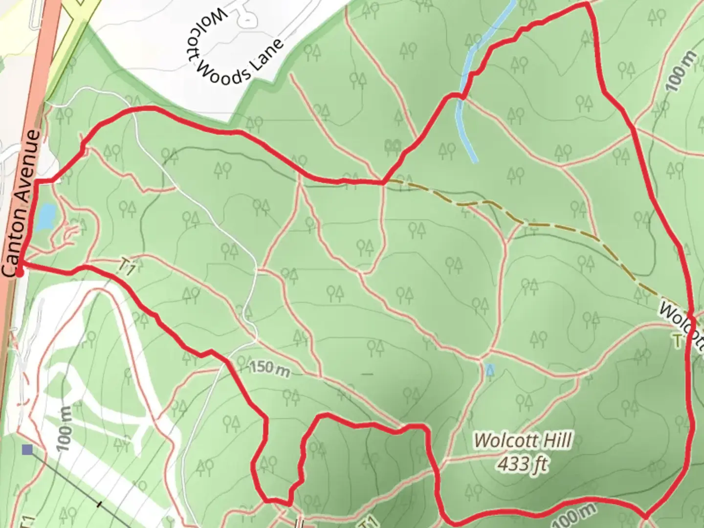 An image depicting the trail Wolcott Hill Loop via Wolcott Path and its surrounding area.