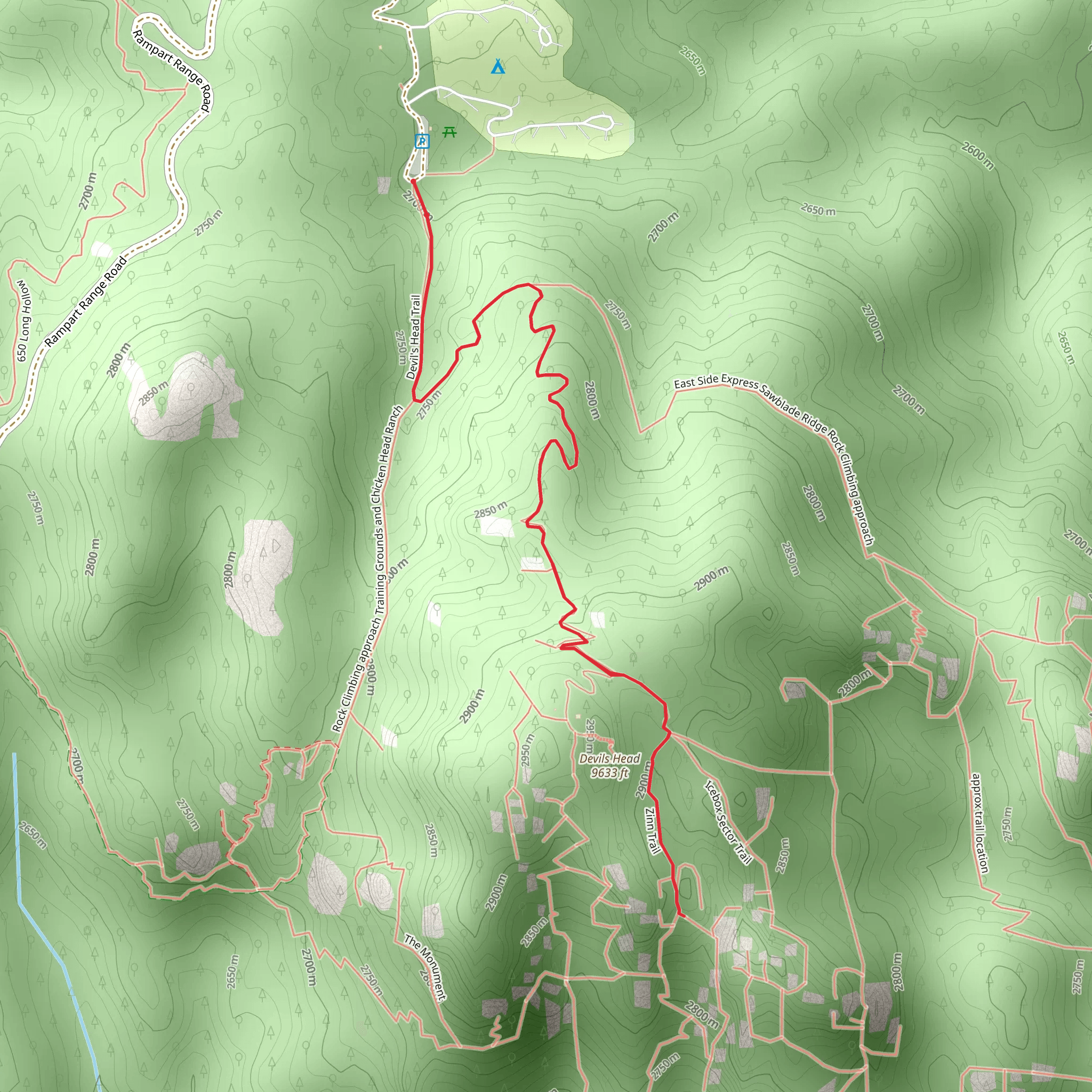 Zinn Trail via Devils Head Trail mobile static map