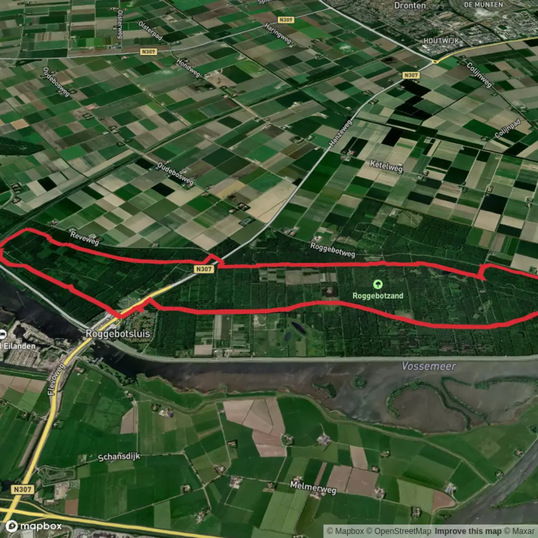 An image depicting the trail Roggebotzand Loop and its surrounding area.