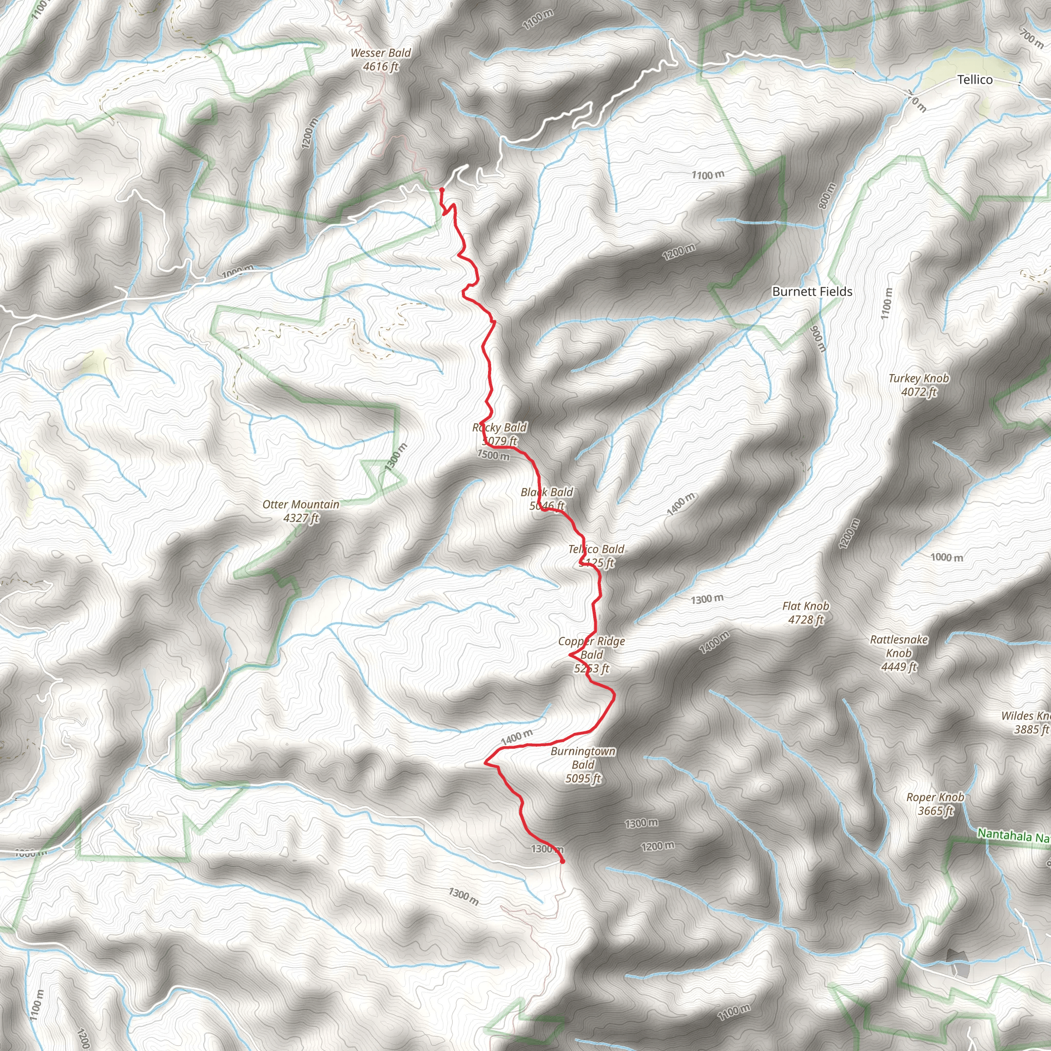 Appalachian Trail to Burningtown Gap mobile static map