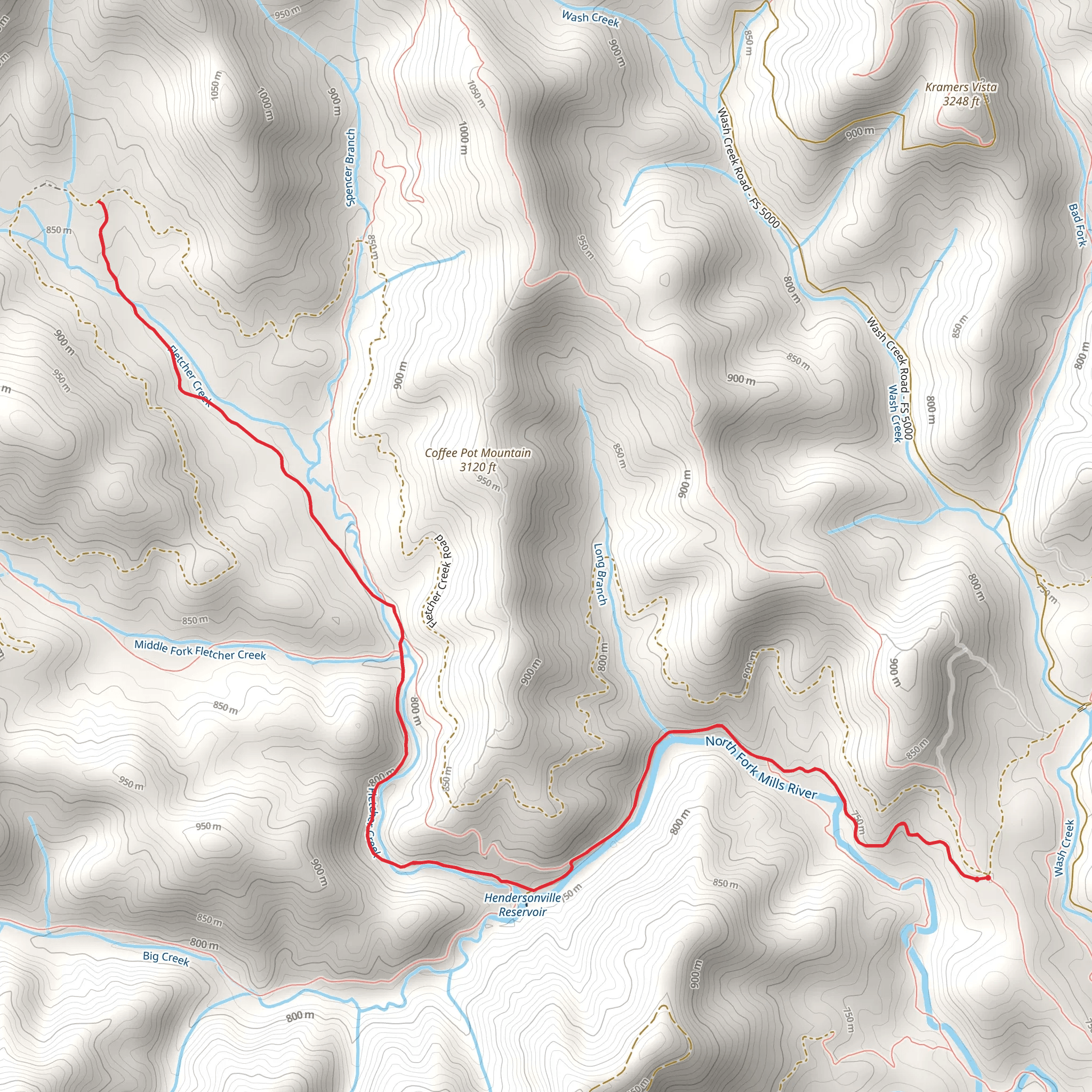 Fletcher Creek Trail via Hendersonville Reservoir Road mobile static map