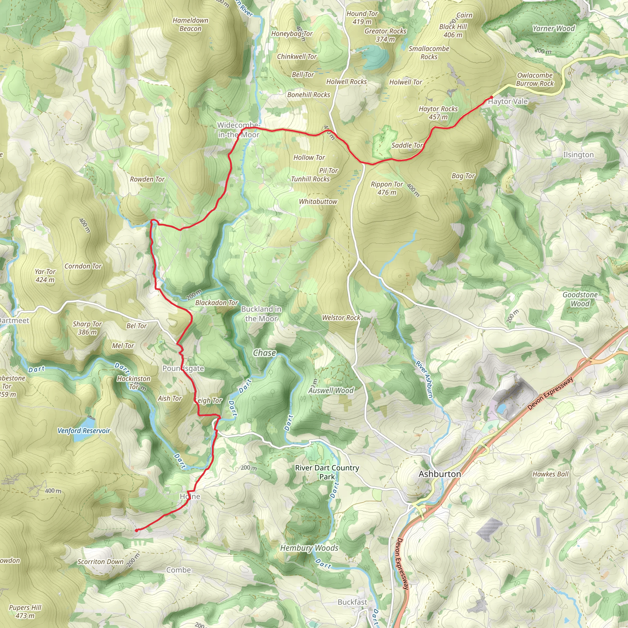 Michelcombe to Haytor Vale Walk mobile static map